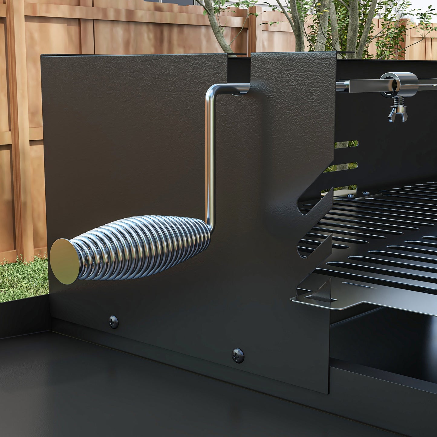 Outsunny BBQ Rotisserie Grill Charcoal, Split Roaster for Chicken Turkey, 3-Level Grill Grate, Storage Shelves, Stainless Steel