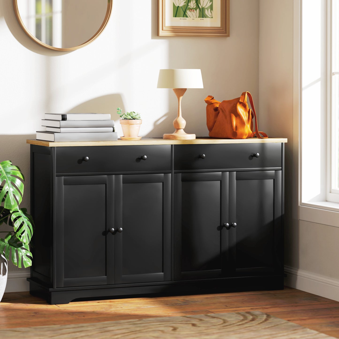 HOMCOM Modern Sideboard, Buffet Cabinet with Storage Drawers, Adjustable Shelves for Living Room, Dining Room, Entryway, White