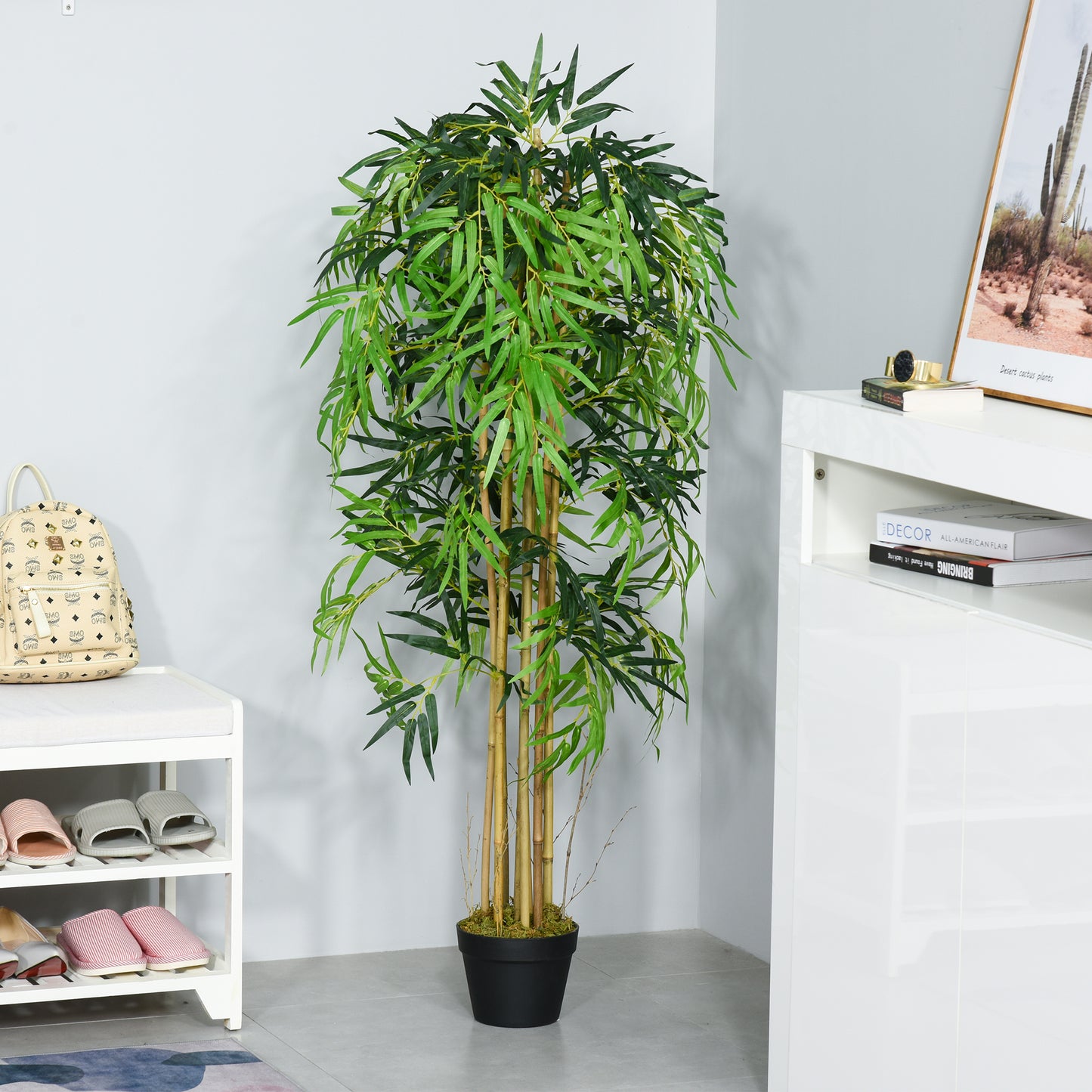 HOMCOM 5FT Artificial Bamboo Tree, Fake Plant with 1095 Leaves, Greenery Plant in Nursery Pot for Indoor , Green