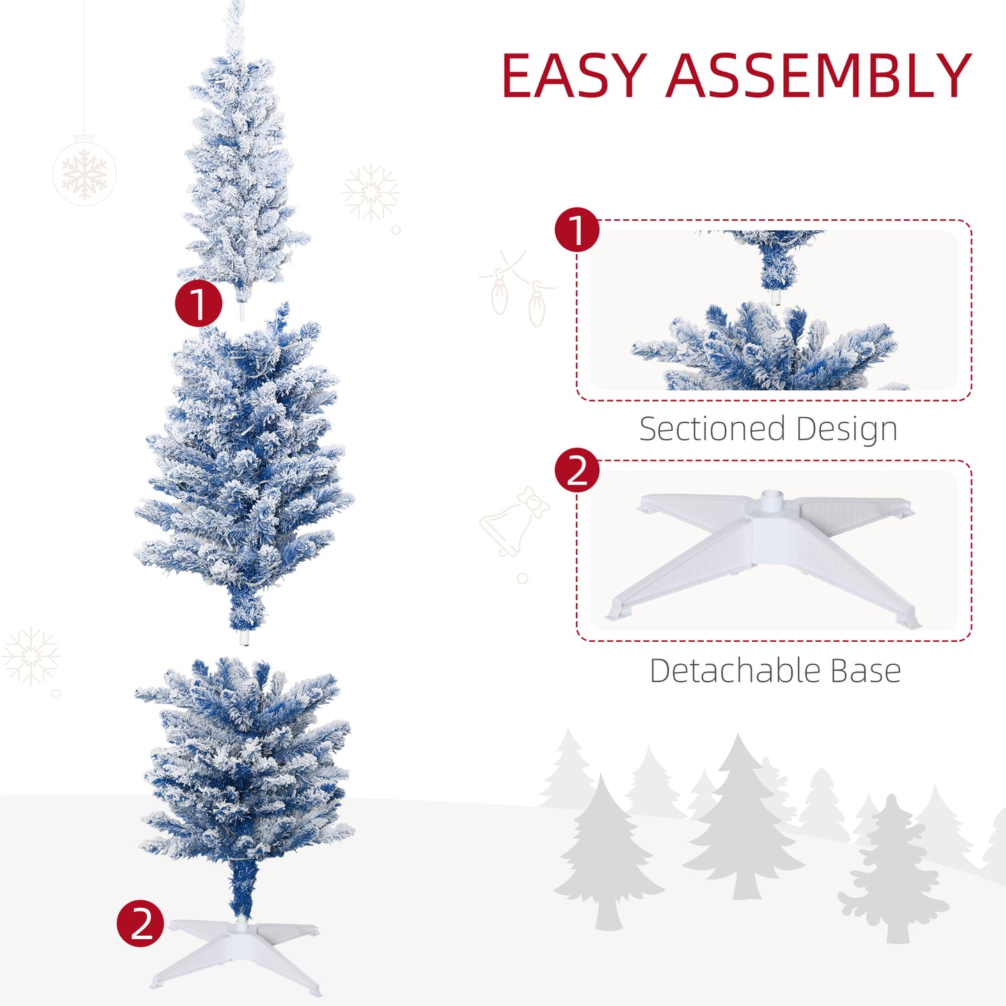 HOMCOM 6' Flocked Christmas Trees, Pencil Prelit Artificial Christmas Tree with Snow Branches, Pink