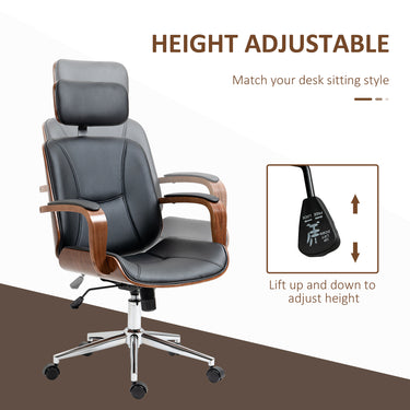 HOMCOM Office Chair, PU Leather Desk Chair with Removable Headrest, Adjustable Height, Tilt Function and with Wheels, Black
