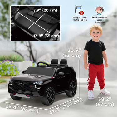 Aosom Licensed Chevrolet Tahoe Kids Ride on Car, 12V 7AH Toddler Electric Car with Parent Remote Control, 3 Speeds, Spring Suspension, LED Light, Horn, Music, Black