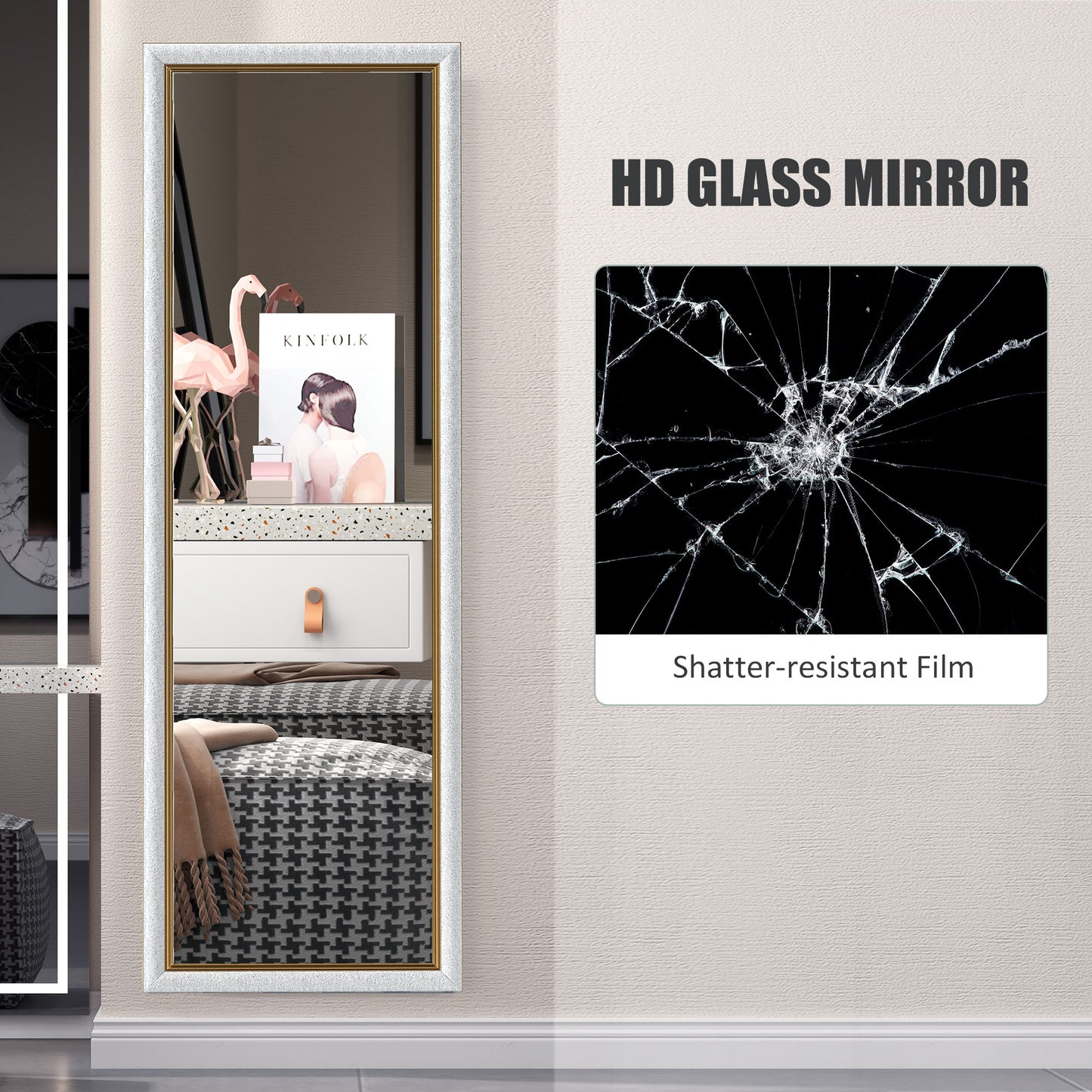 HOMCOM Floor Standing Mirror, Full Body Mirror, Free Standing, Leaning or Wall Mirror with Frame for Bedroom, Grey