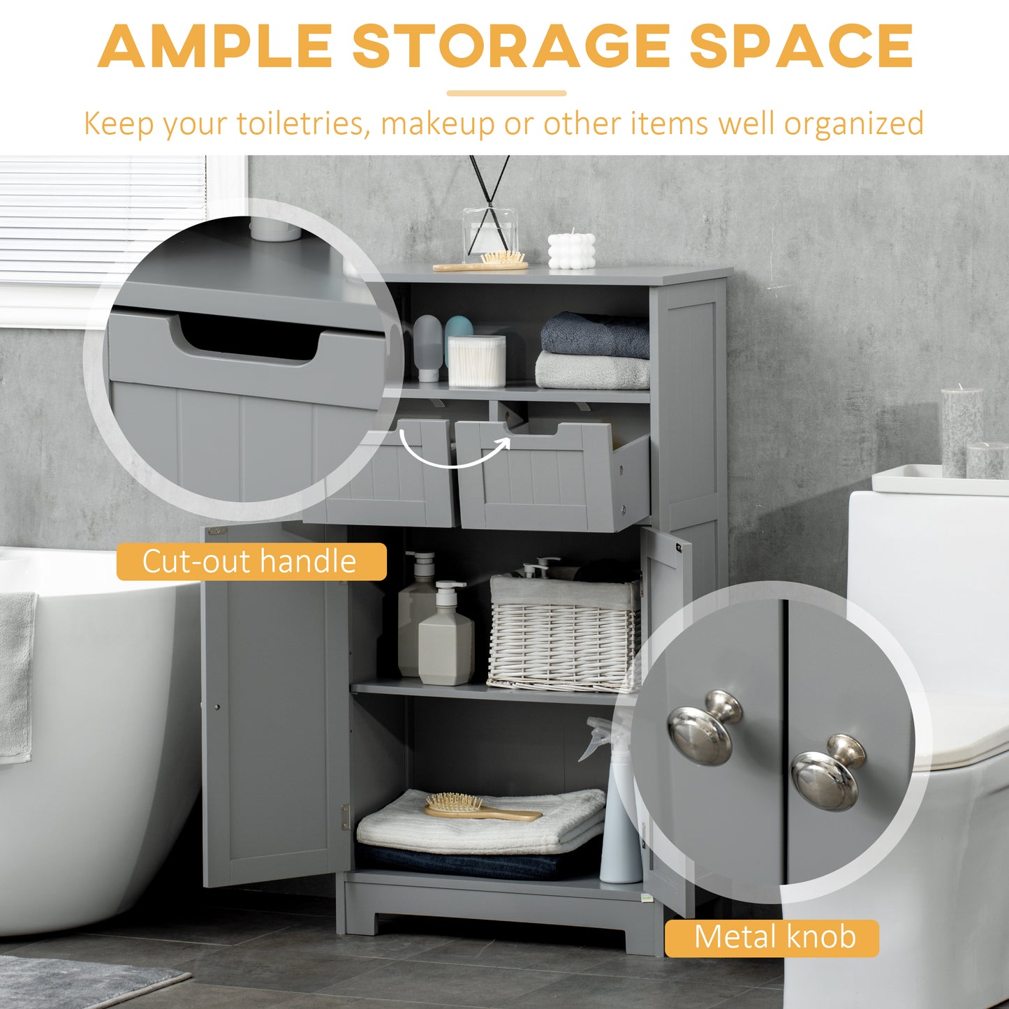 kleankin Freestanding Bathroom Cabinet with Adjustable Shelf and Drawers, Small Cabinet for Bathroom, Living Room, White