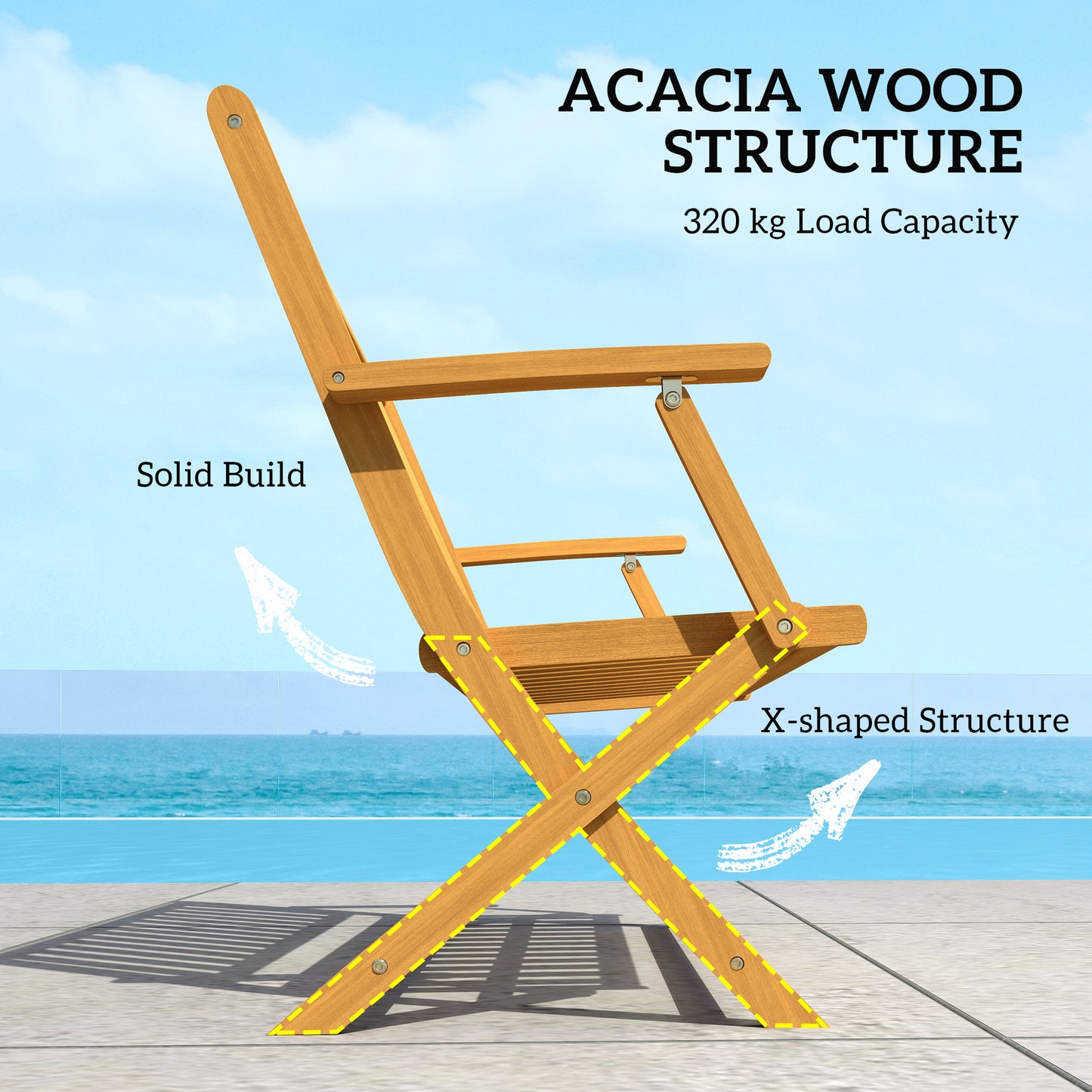 Outsunny 46.5" Foldable Wood Outdoor Bench with Backrest and Armrests for Outdoors, Patio, Porch, Park, Teak