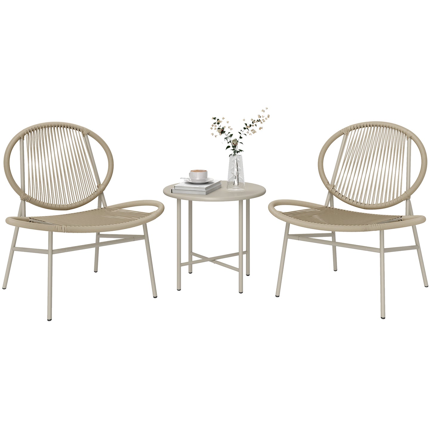 Outsunny Rattan Bistro Set, 3 Pieces Wicker Patio Furniture Set, Acapulco Chairs and Steel Table for Porch, Balcony, Black