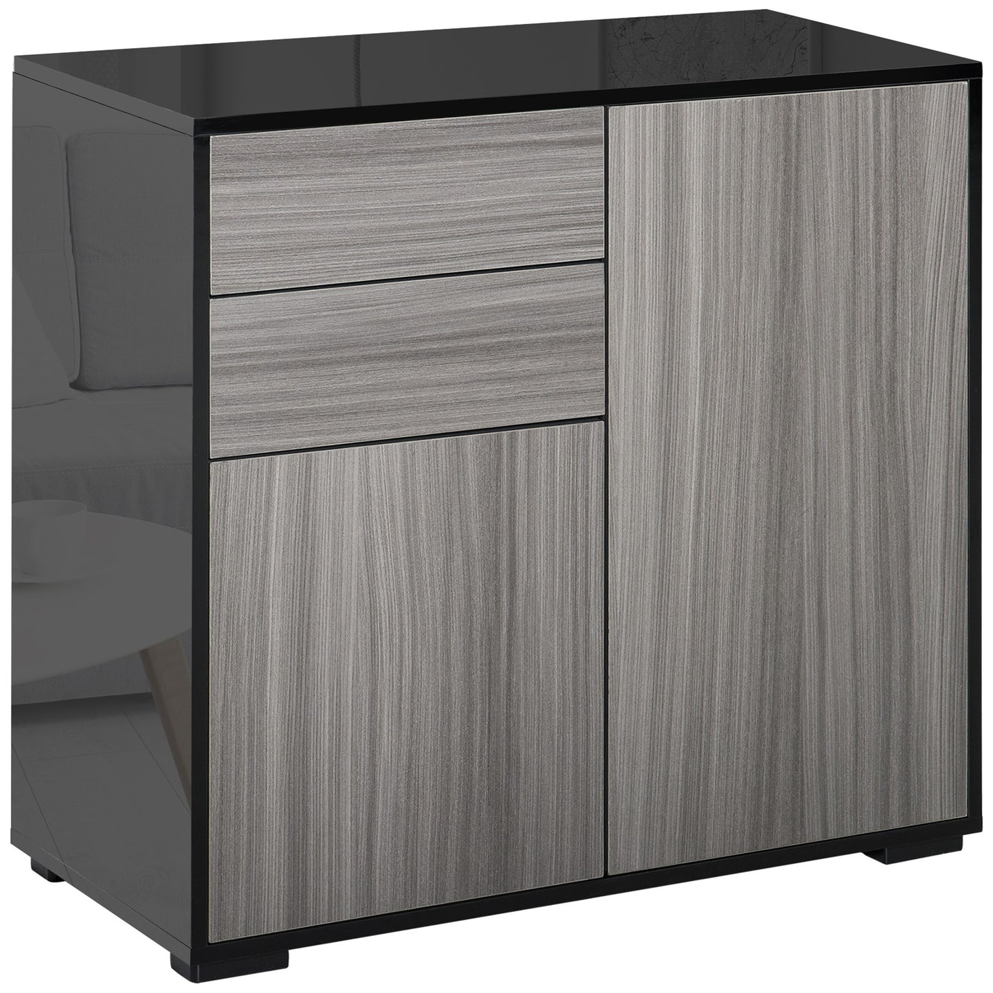 HOMCOM High Gloss Buffet Sideboard with 2 Drawers, 2 Doors and Adjustable Shelf, Kitchen Storage Cabinet with Push Open Design, White