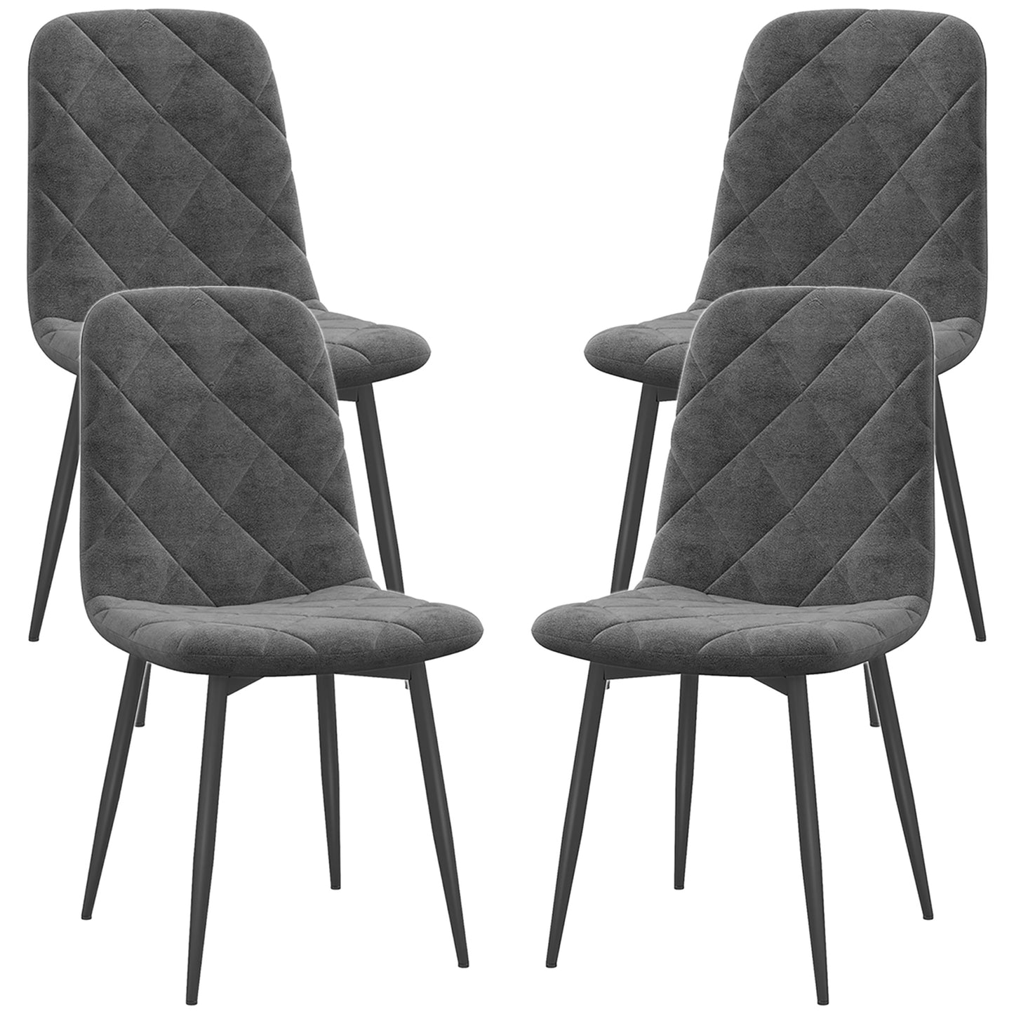 HOMCOM Dining Chairs Set of 4, Upholstered Dining Room Chairs with Steel Legs, Modern Kitchen Chair for Dining Room, Grey