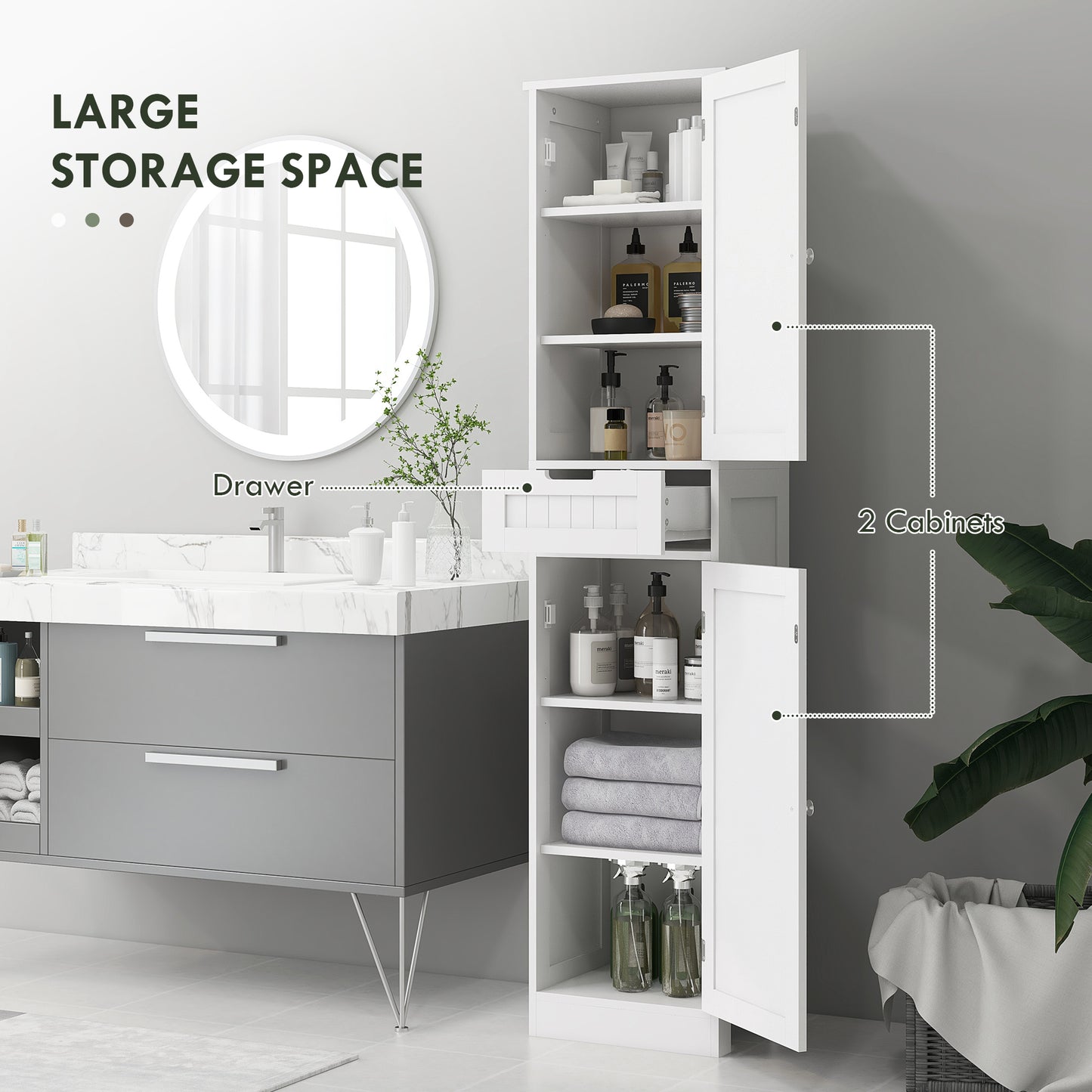HOMCOM Freestanding Bathroom Cabinet with Drawer and 2 Doors, Tall Bathroom Cupboard for Kitchen, Study, Living Room