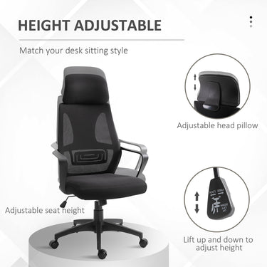 Vinsetto Mesh Office Chair with Up&Down Headrest, Ergonomic Computer Desk Chair with Adjustable Tilt Angle, Height Adjustable Swivel Seat with Lumbar Support for Home Office, Black
