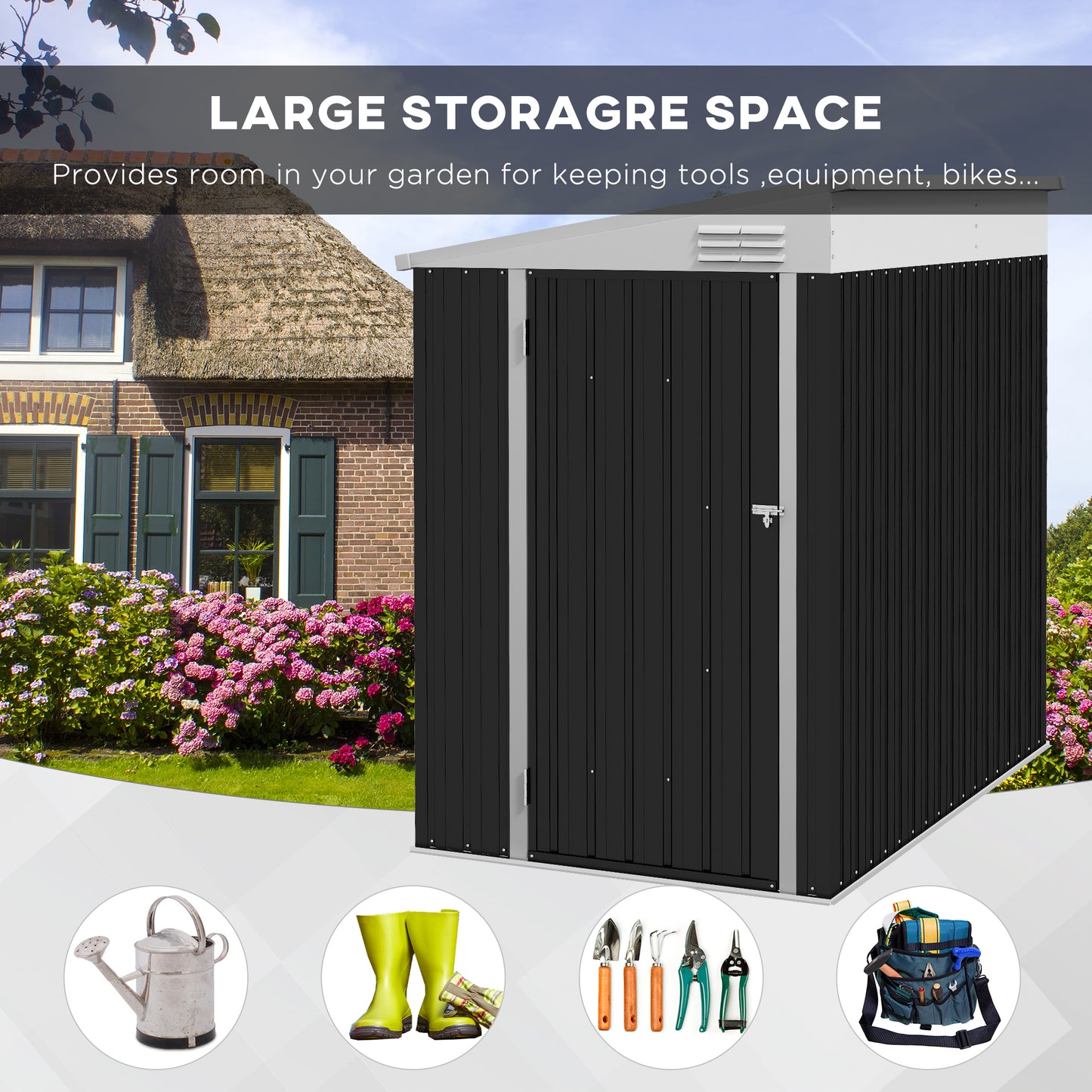 Outsunny 4' x 8' Outdoor Storage Shed Lean to Shed Outdoor Metal Tool Shed with Lockable Door and Air Vents, Dark Grey