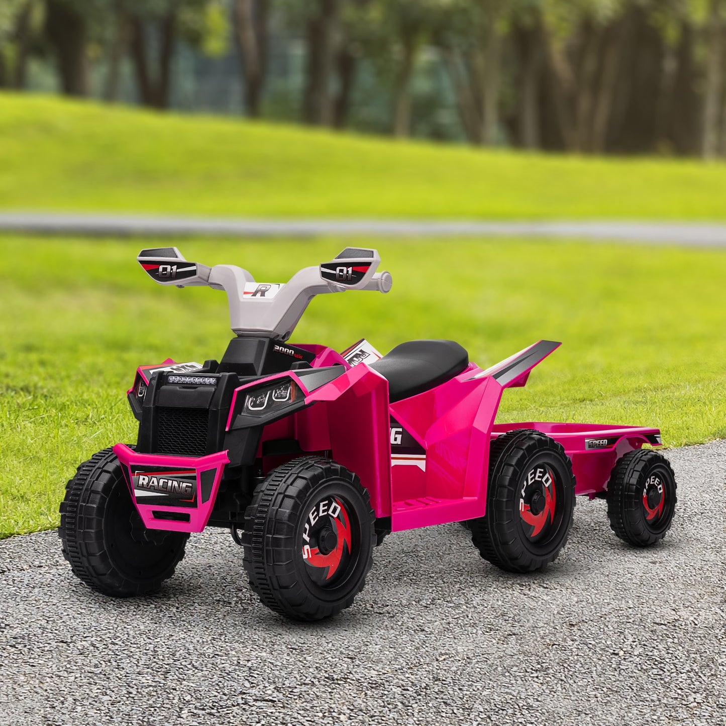 Aosom 6V Kids ATV Quad, Battery Powered Electric Vehicle for Kids with Back Trailer, Wear-resistant Wheels, for Boys and Girls - Blue