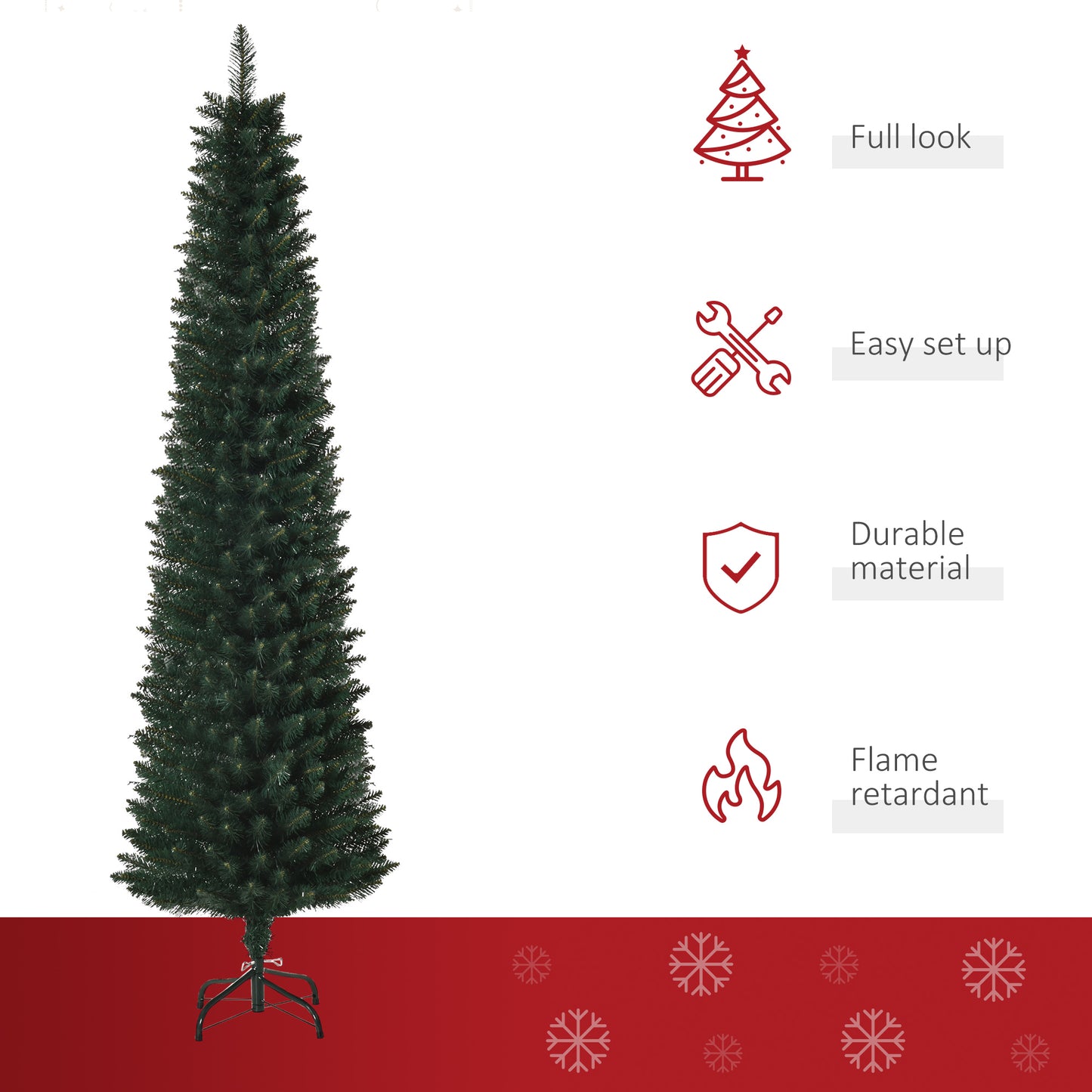 HOMCOM 6FT Artificial Christmas Tree Xmas Pencil Tree Holiday Home Indoor Decoration with Foldable Black Stand for Party, Green