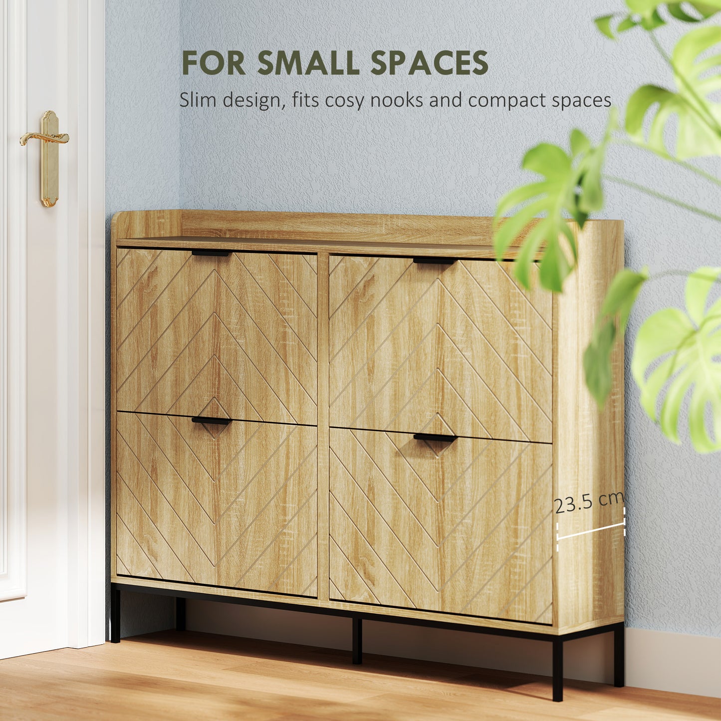 HOMCOM Narrow Shoe Storage Cabinet, Modern Slim Shoe Cabinet with 4 Flip Drawers, 16 Pairs of Shoes for Hallway, Entryway, Oak