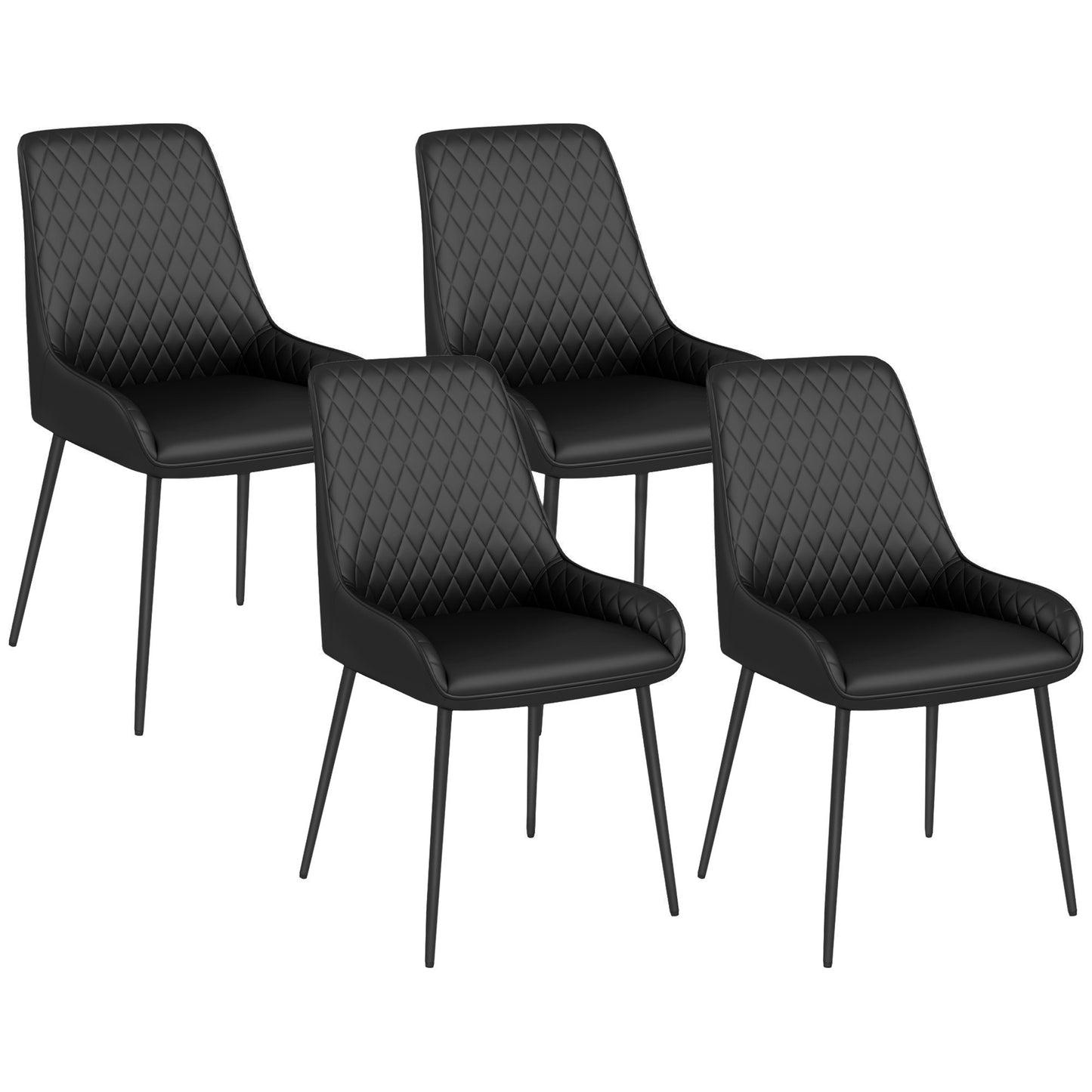 HOMCOM Upholstered Kitchen Chairs, Modern Dining Chairs Set of 2 with Diamond Tufting and Steel Legs for Dining Room, Black