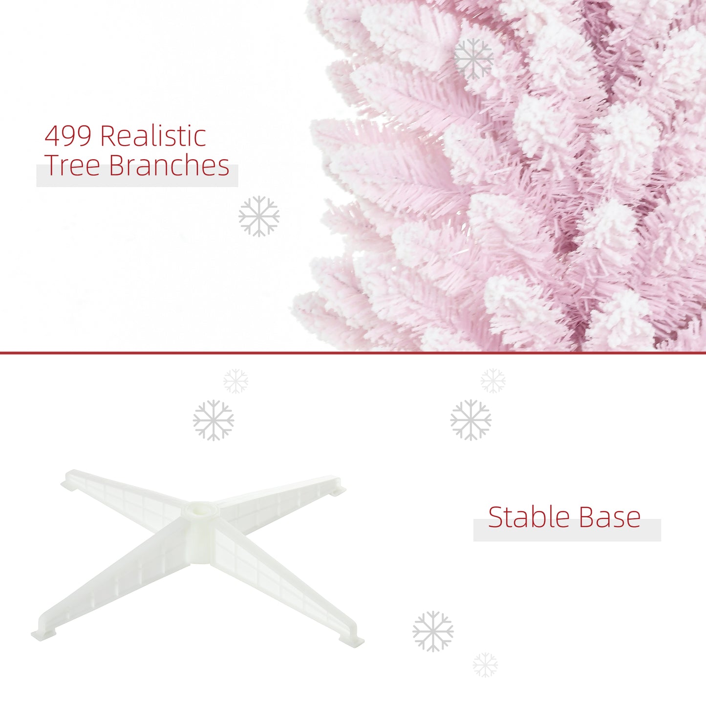 HOMCOM 6ft Flocked Christmas Tree, Pencil Artificial Christmas Tree with Realistic Branches, Pink
