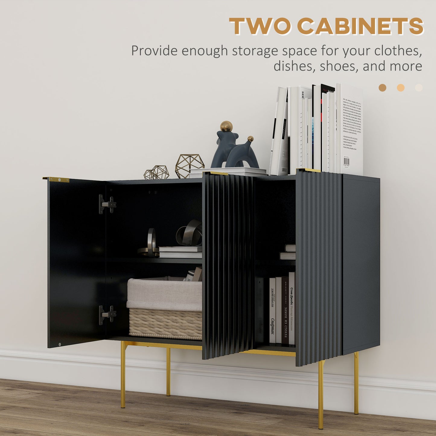 HOMCOM Modern Storage Cabinet Sideboard Buffet Cabinet with Gold Legs for Living Room Dining Room Hallway Grey