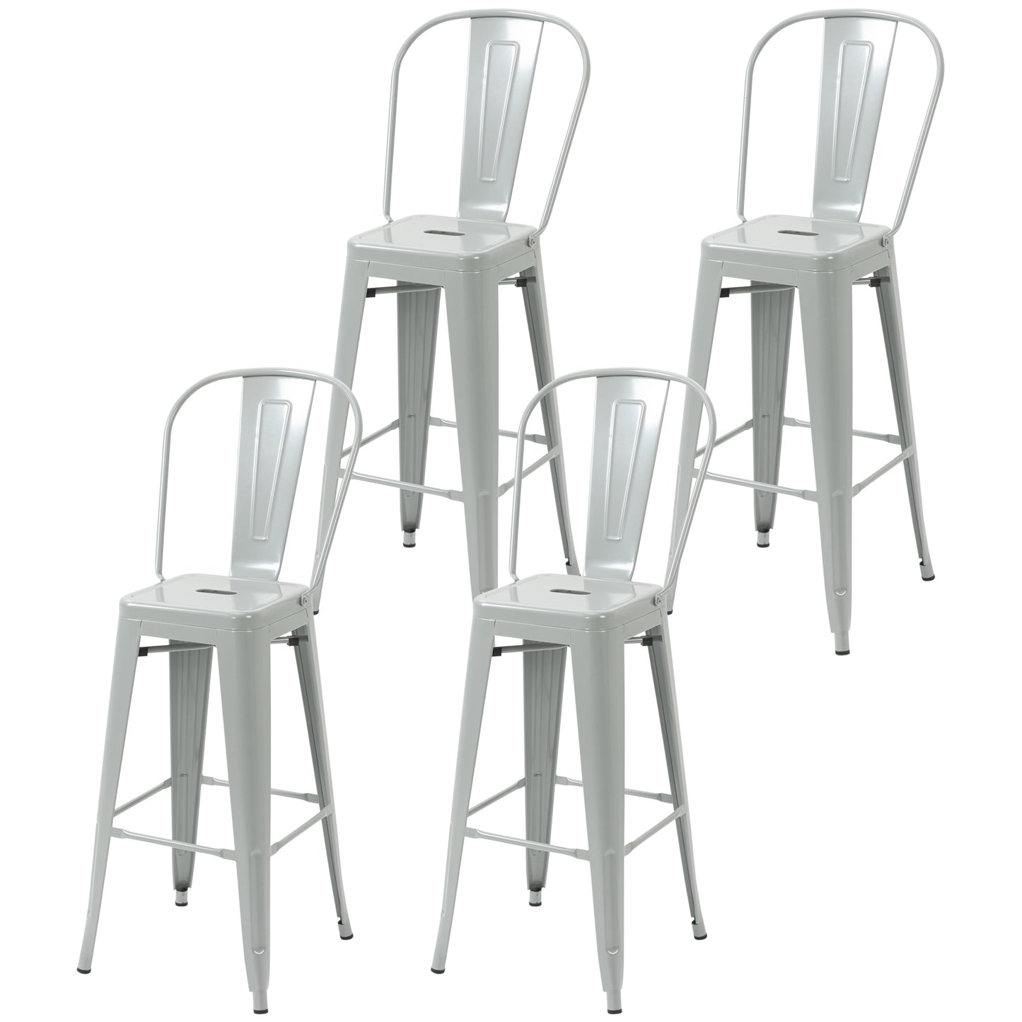 HOMCOM Set of 4 Bar Stools Kitchen Industrial Breakfast Bistro Cafe Metal Frame Black
