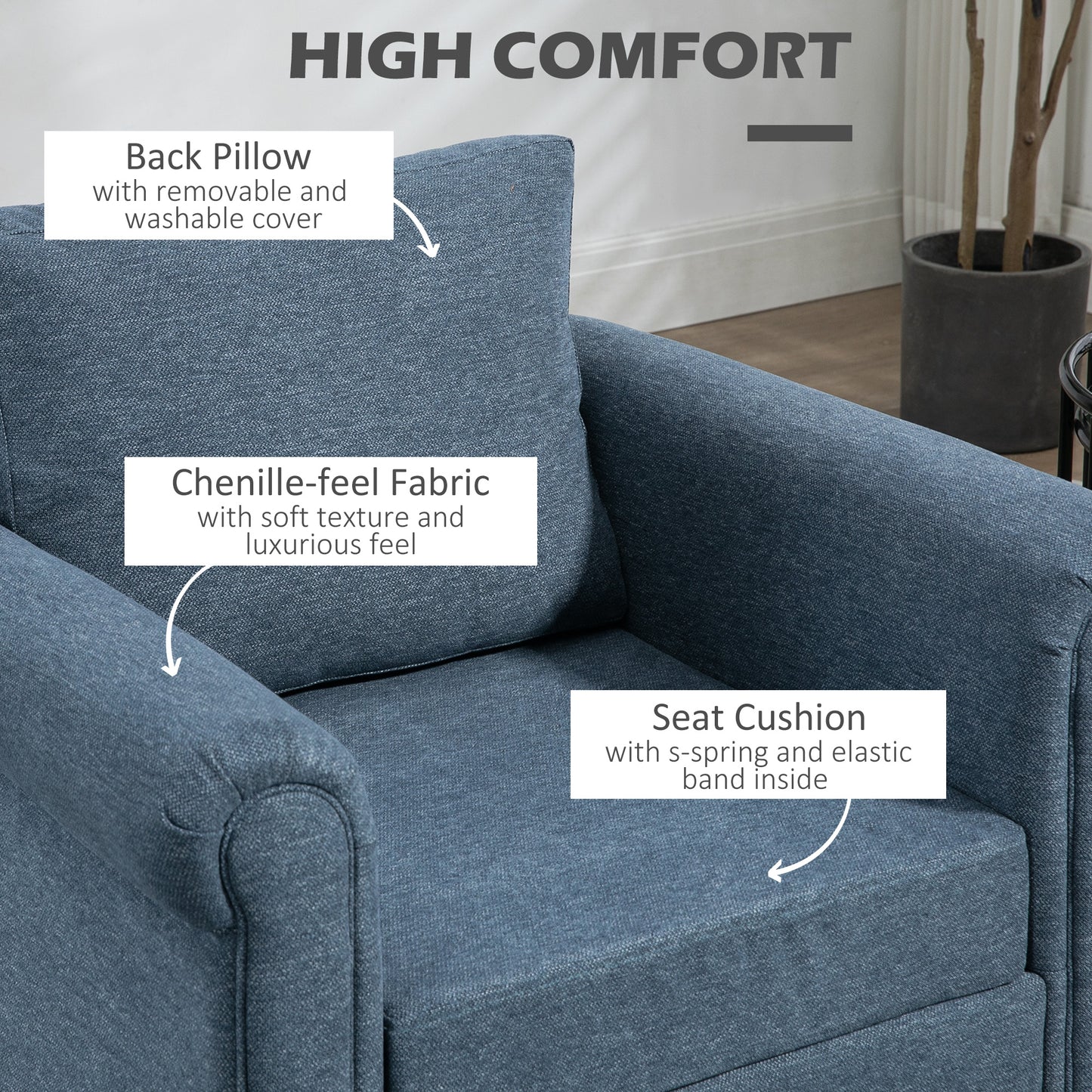 HOMCOM Vintage Armchair, Upholstered Accent Chair with Rolled Arms, Gourd-Shaped Rubber Wood Legs, Light Grey