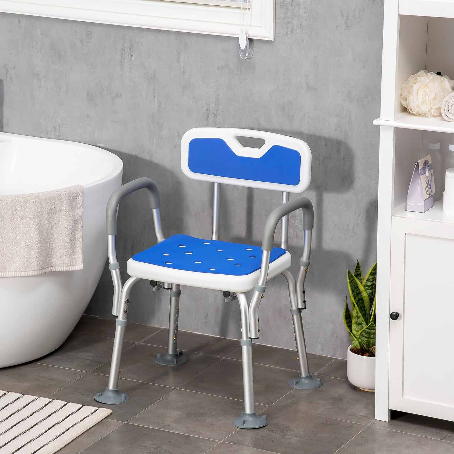 HOMCOM Bath Chair with Back, Adjustable Height Non-slip Shower Stool Bench Tool-Free Assembly Bathroom Aids, White