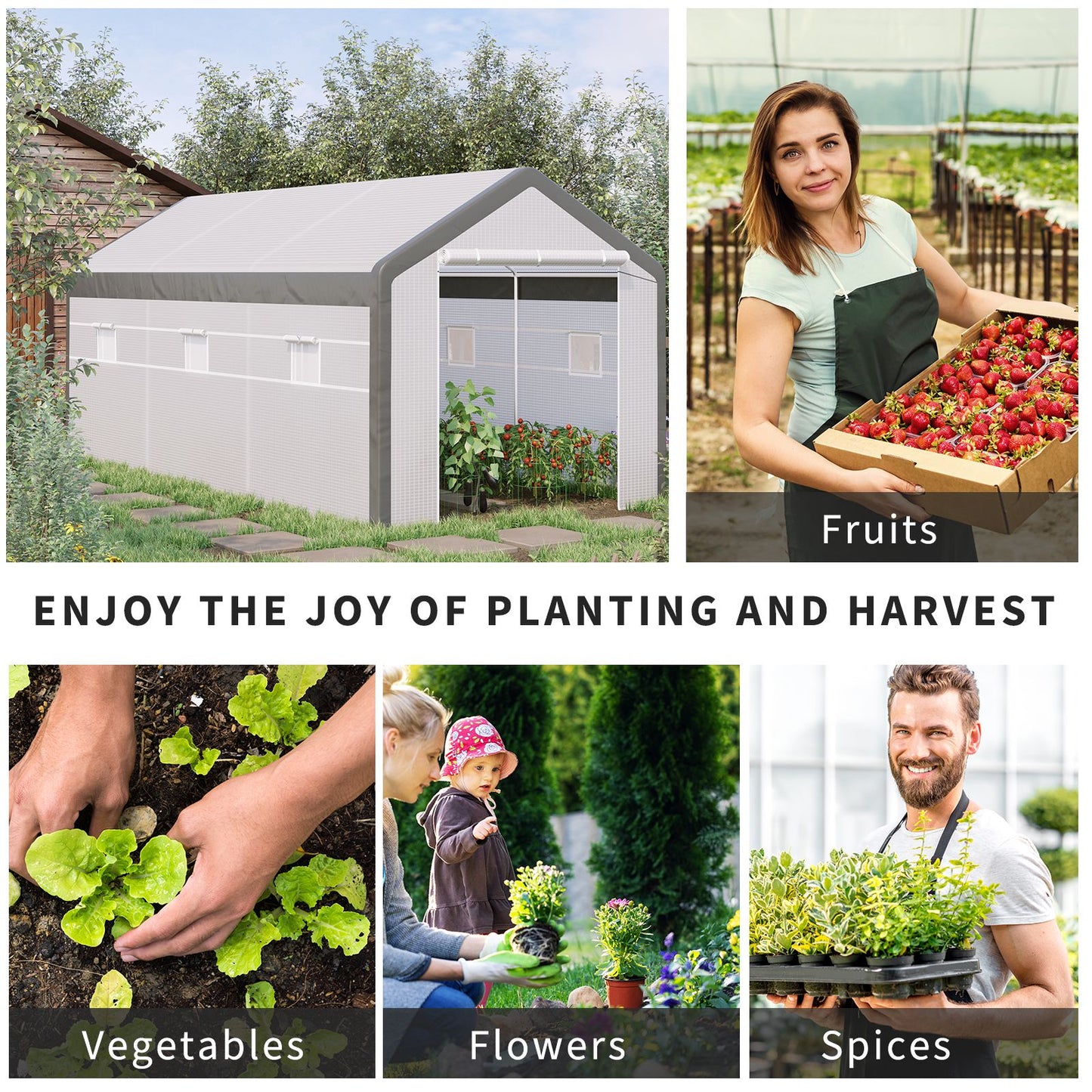 Outsunny 6.6' x 10' x 7' Heavy Duty Walk-In Greenhouse Vegetable Seed Growth Tent Outdoor Plant Growing Tunnel Warm House Flower Shed Backyard White