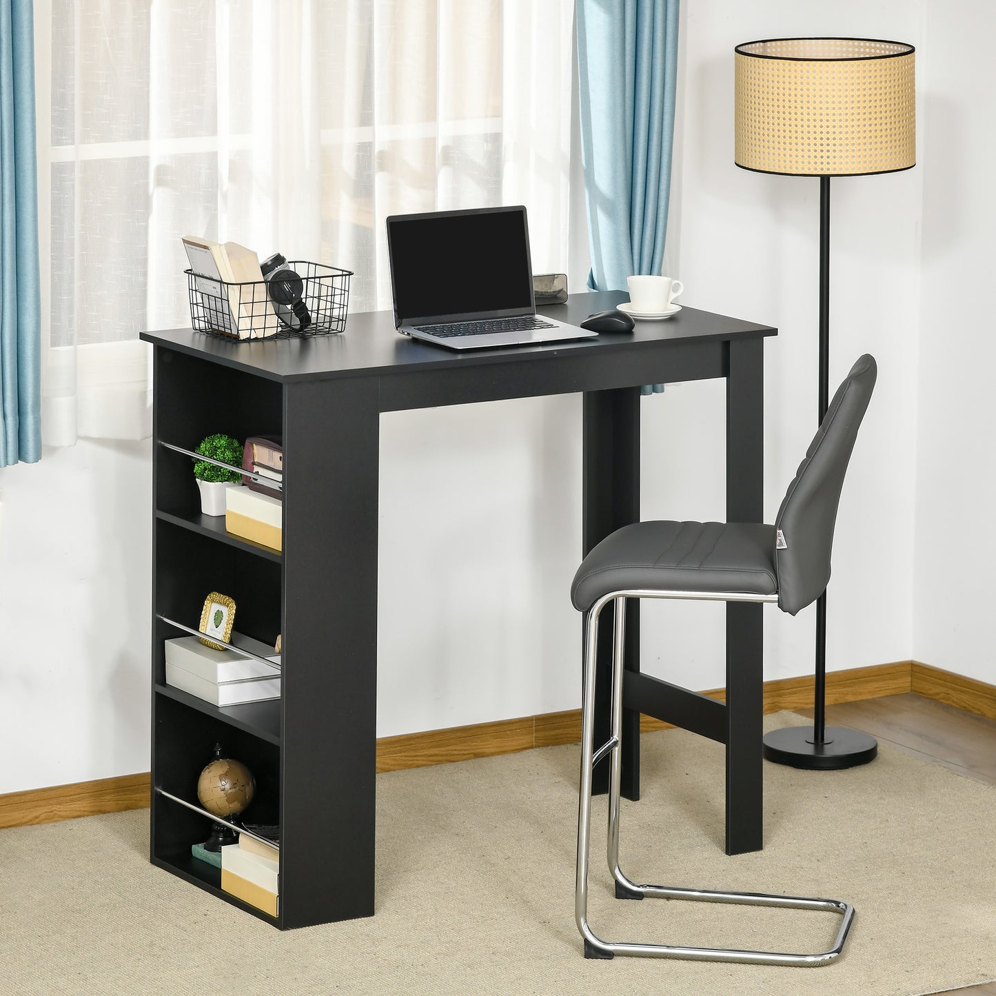 HOMCOM Modern Bar Table, Bar Height Dining Table with 3 Storage Shelves for Kitchen, Dining Room, Living Room, White