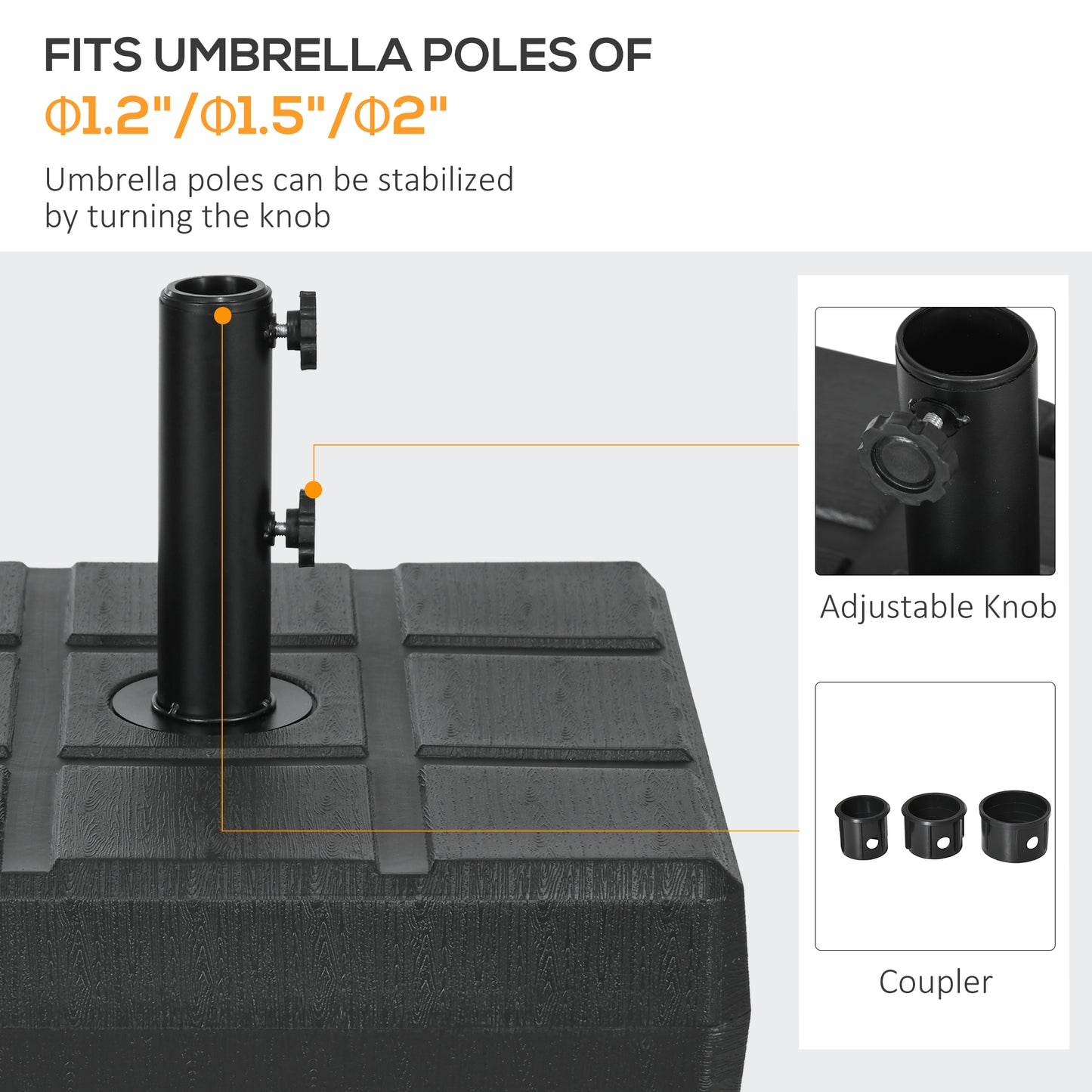 Outsunny Umbrella Stand for 1.2", 1.5" or 1.9" Umbrella Poles, Fillable Umbrella Base, Black