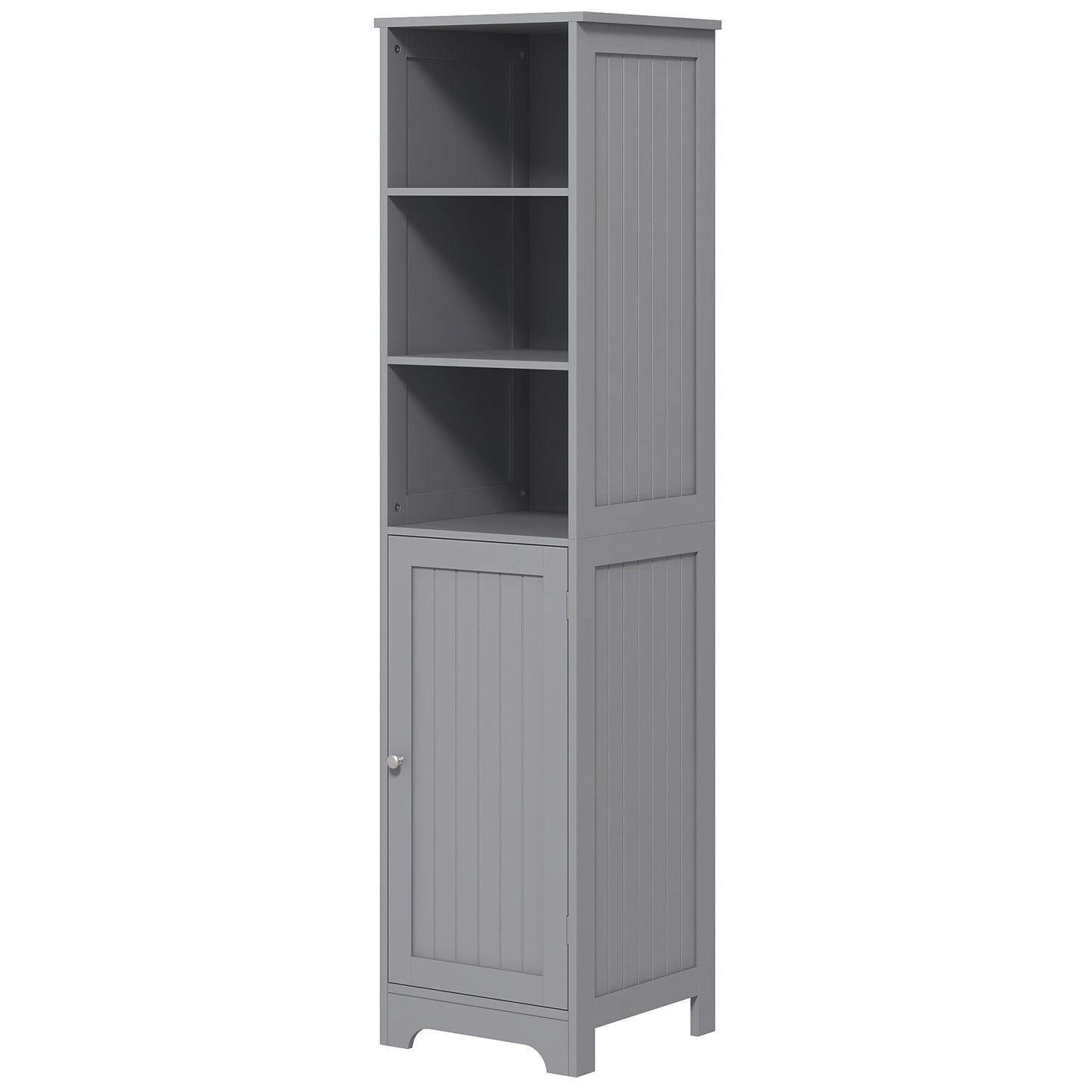 kleankin Tall Bathroom Storage Cabinet, Freestanding Tower Cabinet with Adjustable Shelf, 3 Open Shelves, White