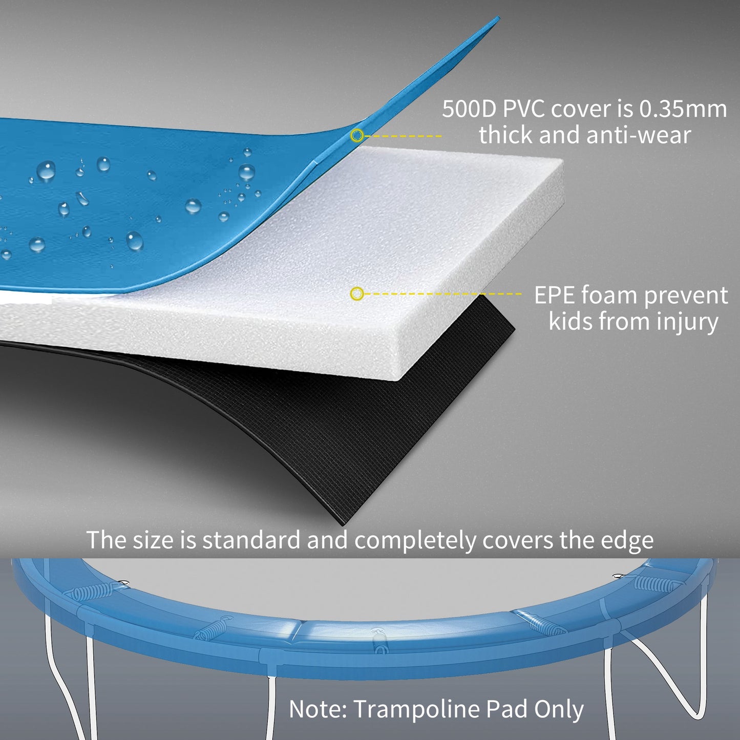 Soozier 14ft Trampoline Replacement Pad Trampolining Replacement Jump Bounce Exercise GYM Pad Only Light Orange