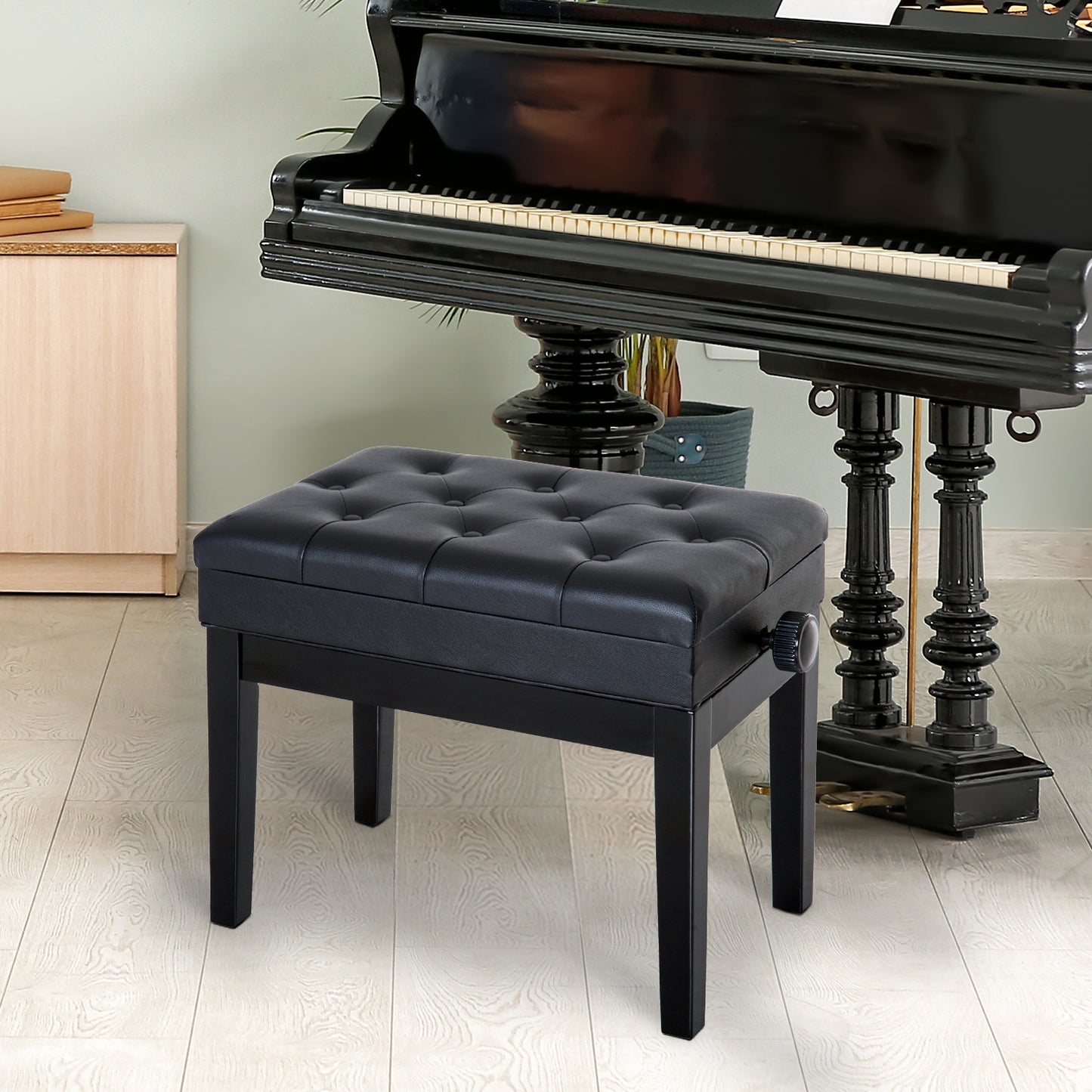 HOMCOM Adjustable Piano Bench with Storage and Soft PU Leather Padded, with Enough Music Storage Design, Black