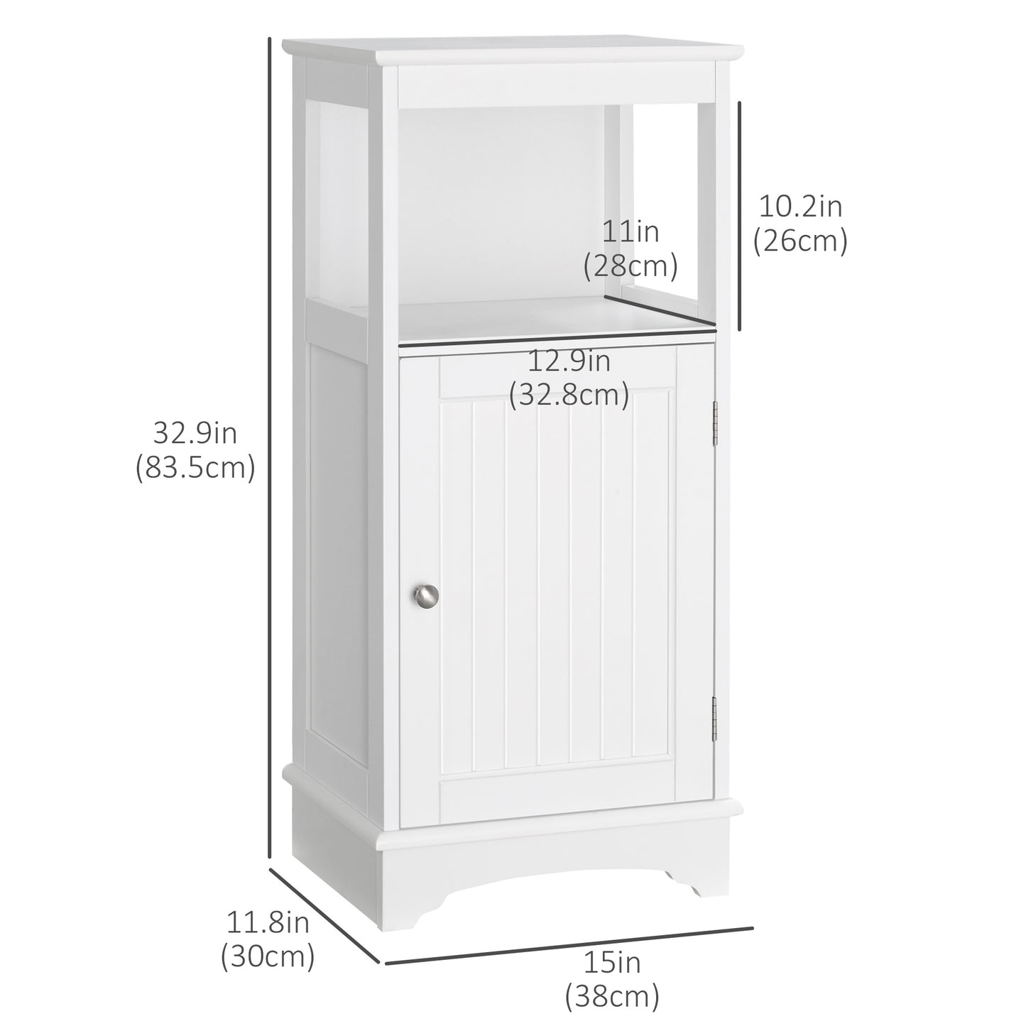 kleankin Modern Bathroom Floor Cabinet with Open Shelf, Freestanding Storage Organizer Unit with Single Door for Home Office, Living Room, White