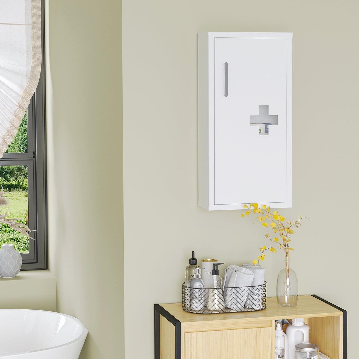 kleankin Wall Mount Medicine Cabinet Bathroom Cabinet with 2 Shelves, Steel Frame and Magnetic Door, White