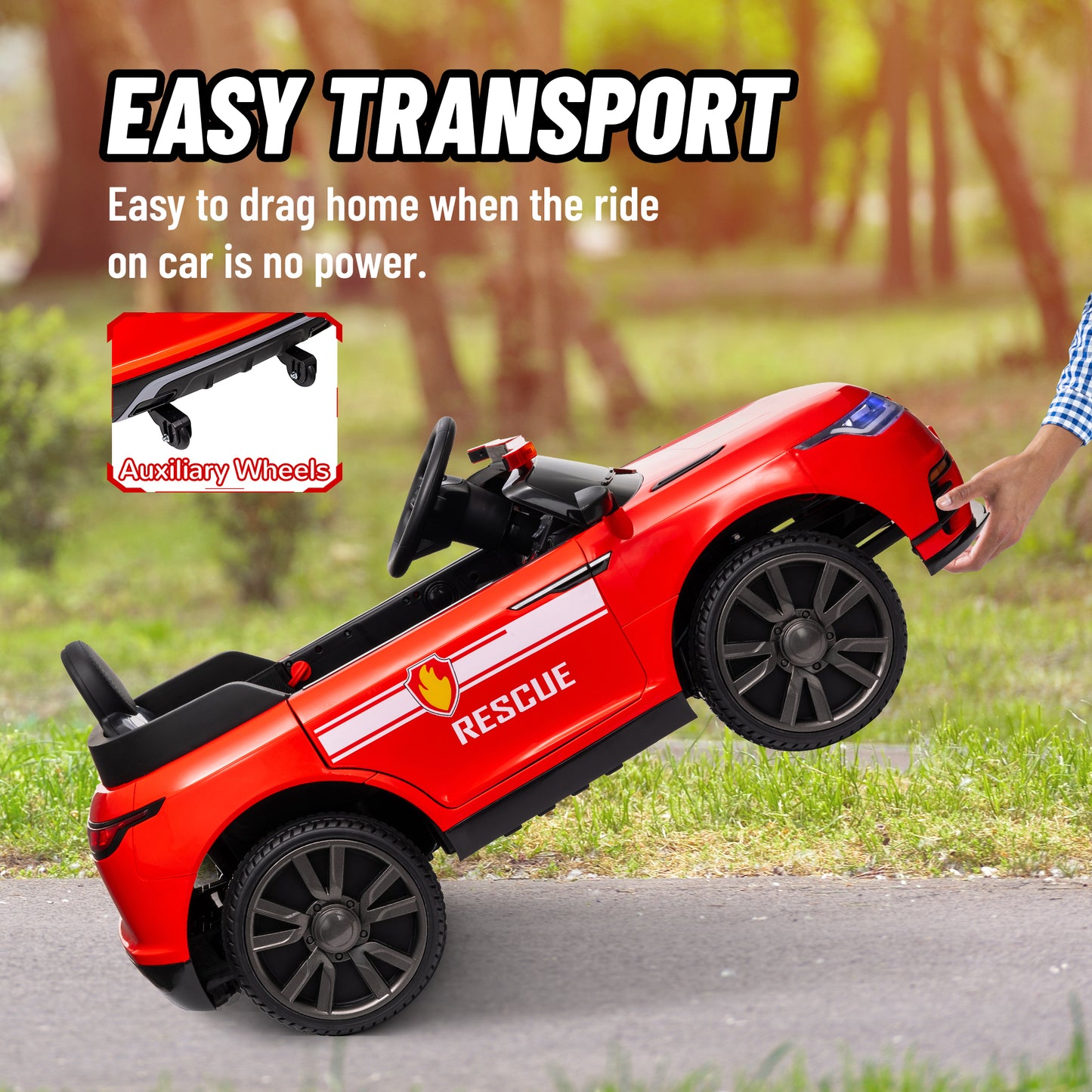 Qaba 12V Kids Electric Police Car w/ Remote Control, Spring Suspension, Transport Wheel, Siren, Music, Light, Horn, Black
