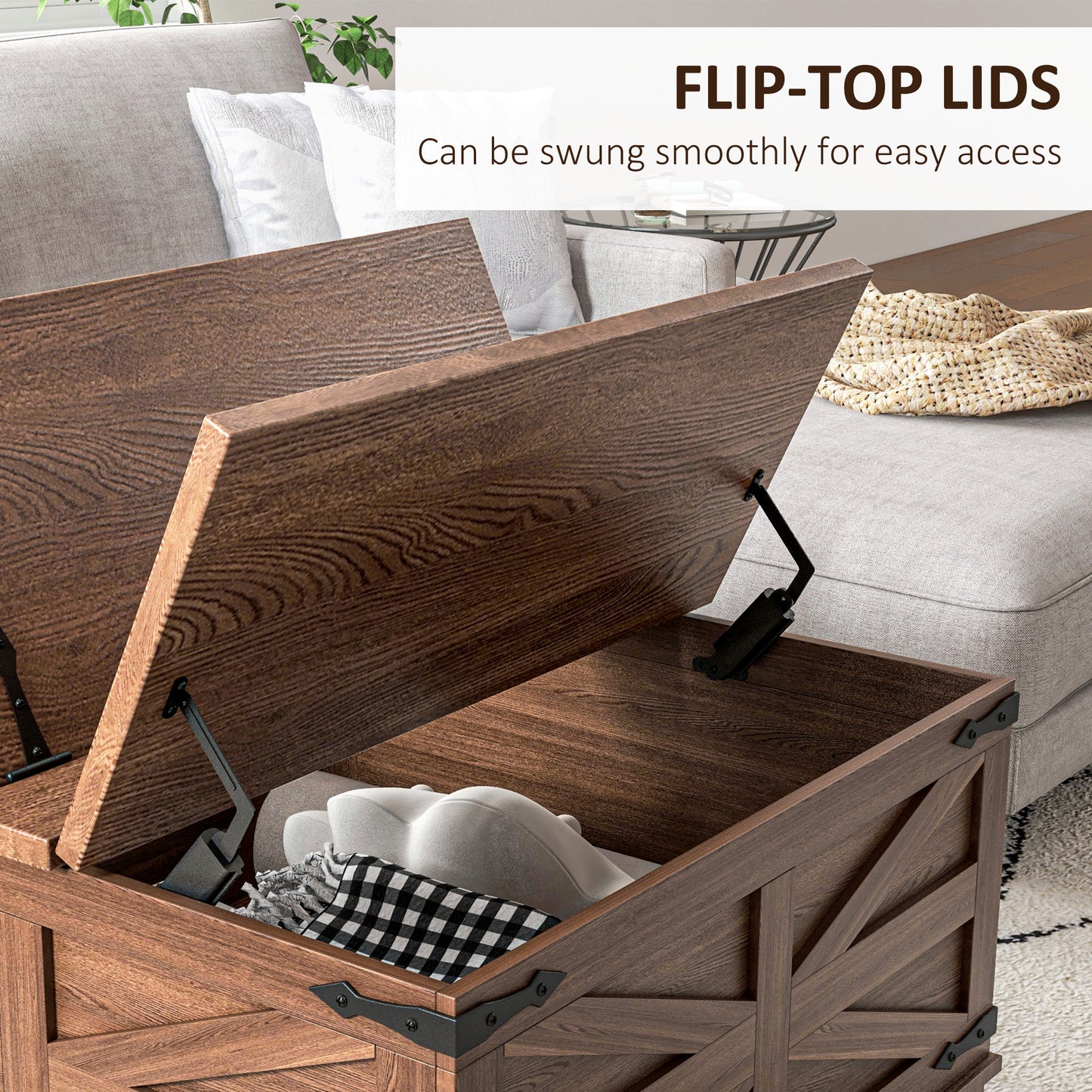 HOMCOM Farmhouse Coffee Table, Square Center Table with Flip-top Lids, Hidden Storage Compartment, Black