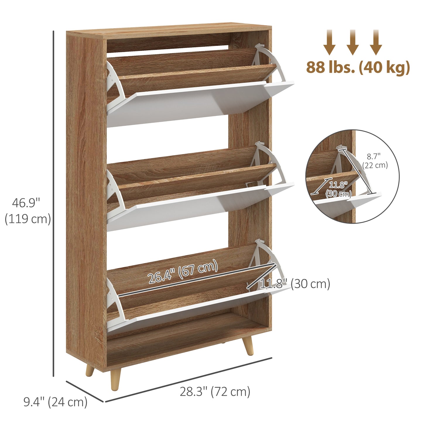HOMCOM Slim Shoe Storage Cabinet with 3 Flip Drawers and Adjustable Shelves, Shoe Cabinet for 18-24 Pairs, White