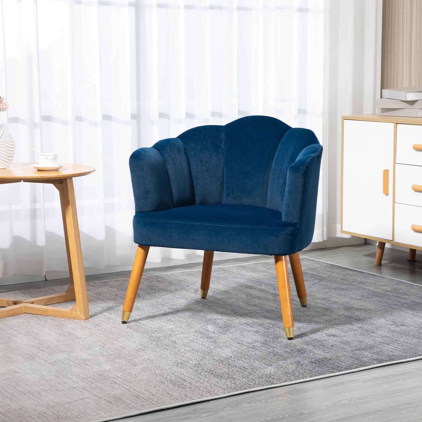 HOMCOM Modern Accent Chairs with Cushioned Seat, Upholstered Velvet Armchair for Bedroom, Living Room Chair with Arms and Wood Legs, Blue