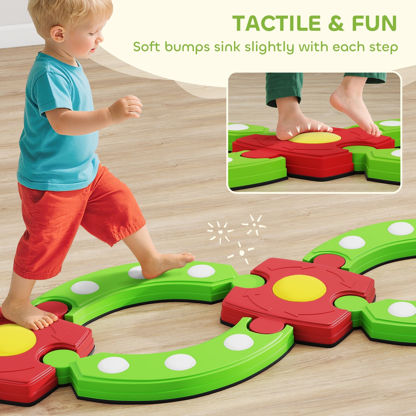Qaba Kids Balance Beam Stepping Stones with Non-slip Surface for Kids 3-8, Build Coordination and Gross Motor Skills, Green