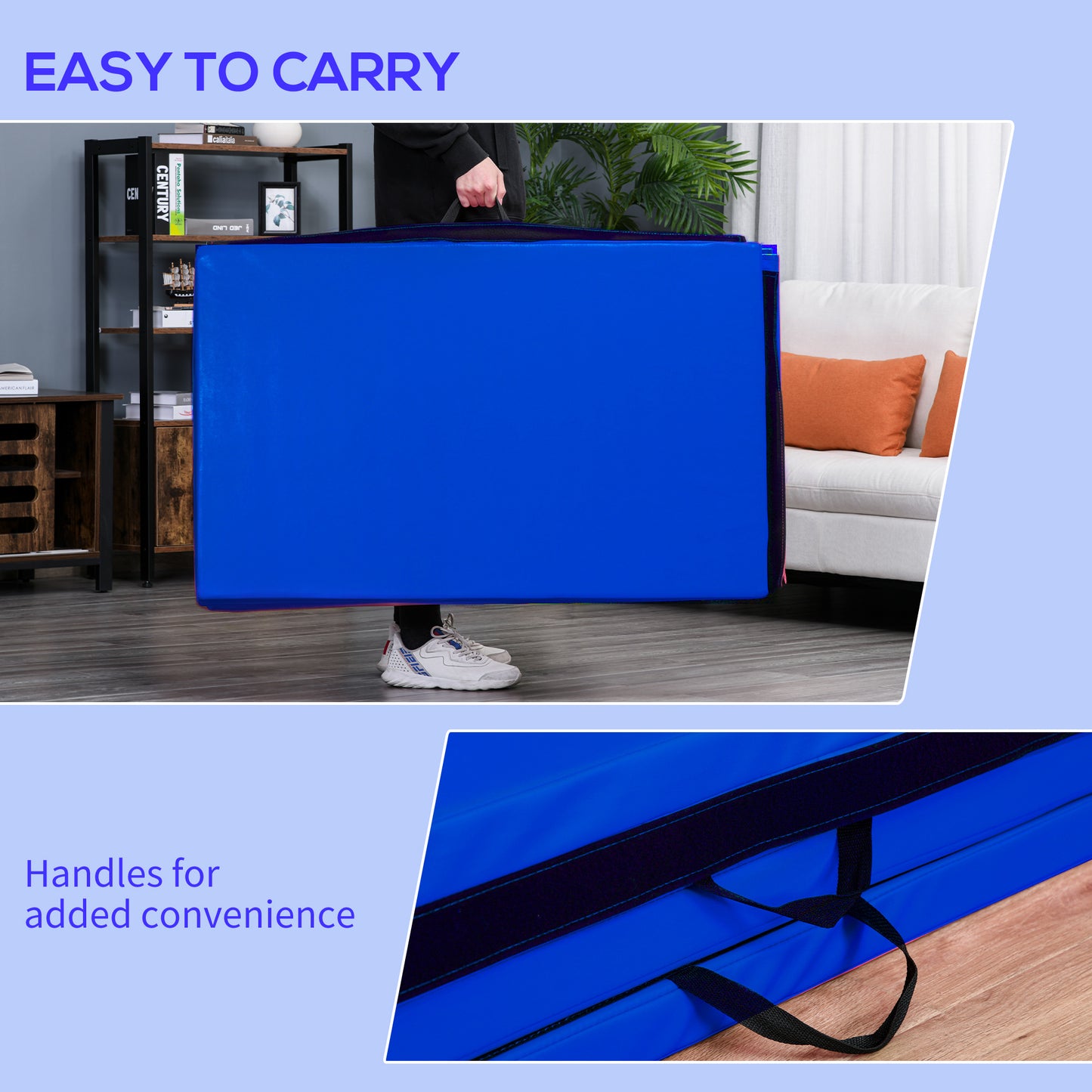 Soozier 4'x10'x2'' Folding Gymnastics Tumbling Mat, Exercise Mat with Carrying Handles for Yoga, MMA, Martial Arts, Stretching, Core Workouts, Dark Blue