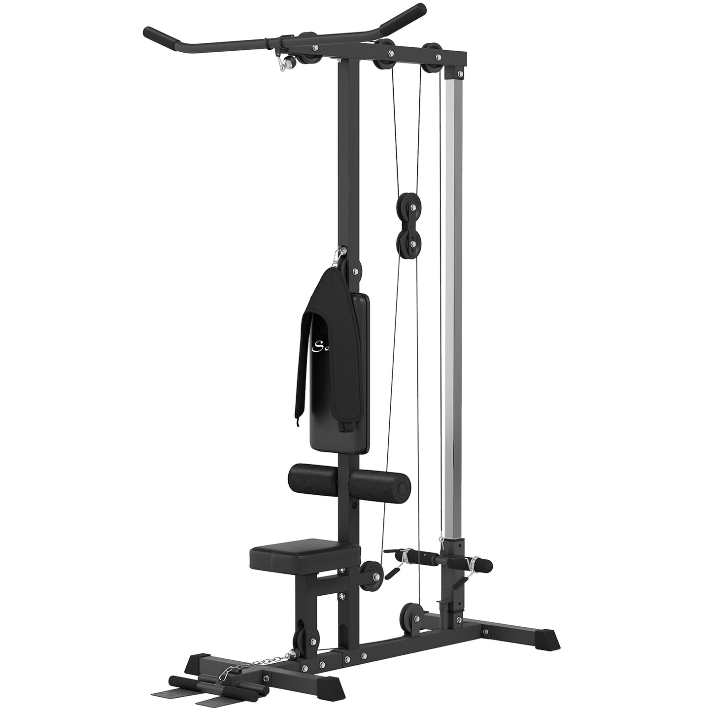 Soozier Lat Pull Down Machine, High / Low Pulley Machine with Adjustable Seat and Flip-Up Footplate, Red