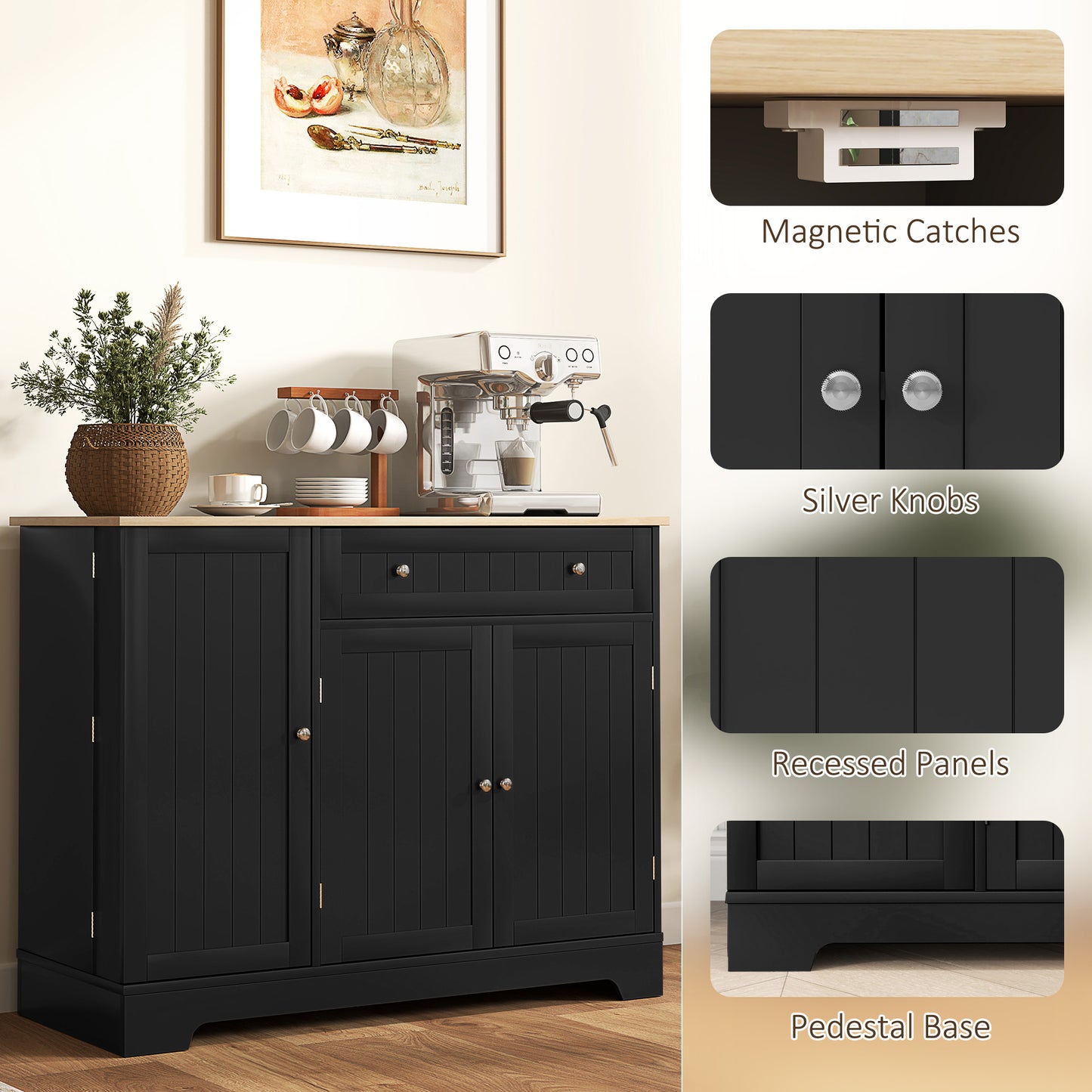 HOMCOM Modern Sideboard Cabinet, 41" Kitchen Buffet Cabinet with Drawer, Adjustable Shelf, 3 Doors for Dining Room, White