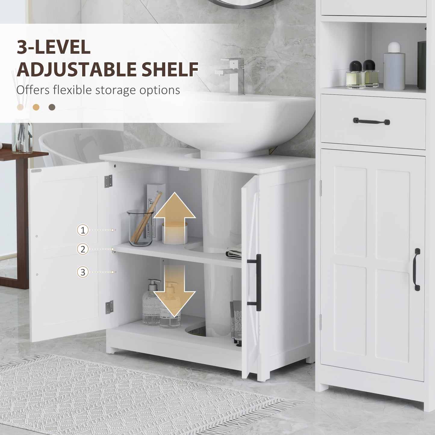 HOMCOM Farmhouse Pedestal Sink Storage Cabinet, Bathroom Under Sink Cabinet with 2 Barn Doors and Adjustable Shelf, White