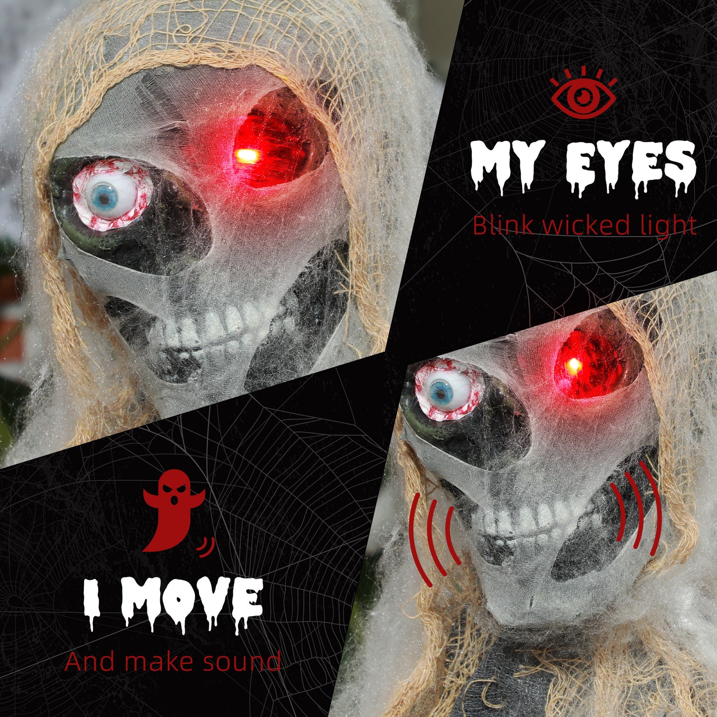 HOMCOM Halloween Animated Mummy with Glowing LED Eyes, Animatronic Halloween Decoration, Battery Operated