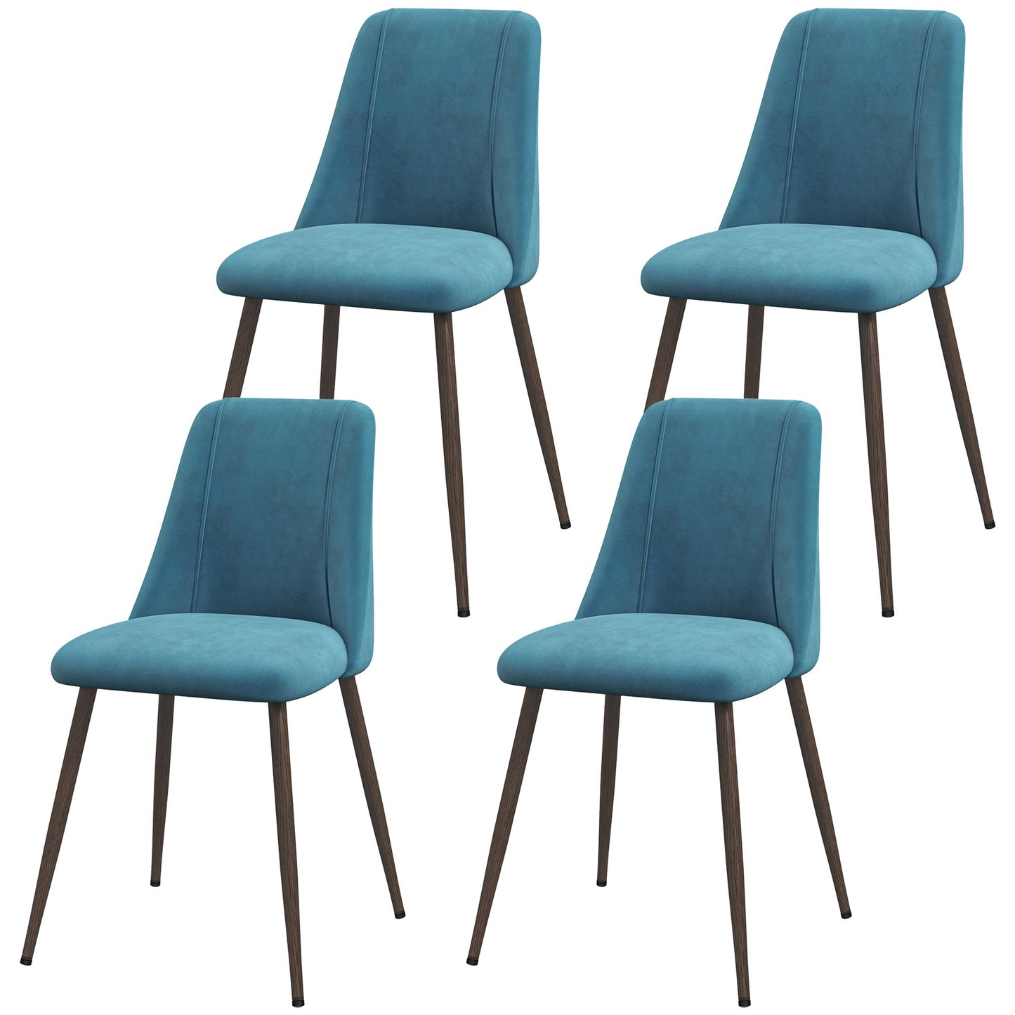 HOMCOM Upholstered Dining Chairs Set of 4, Velvet Accent Chair with Back and Wood-grain Steel Leg for Kitchen, Grey