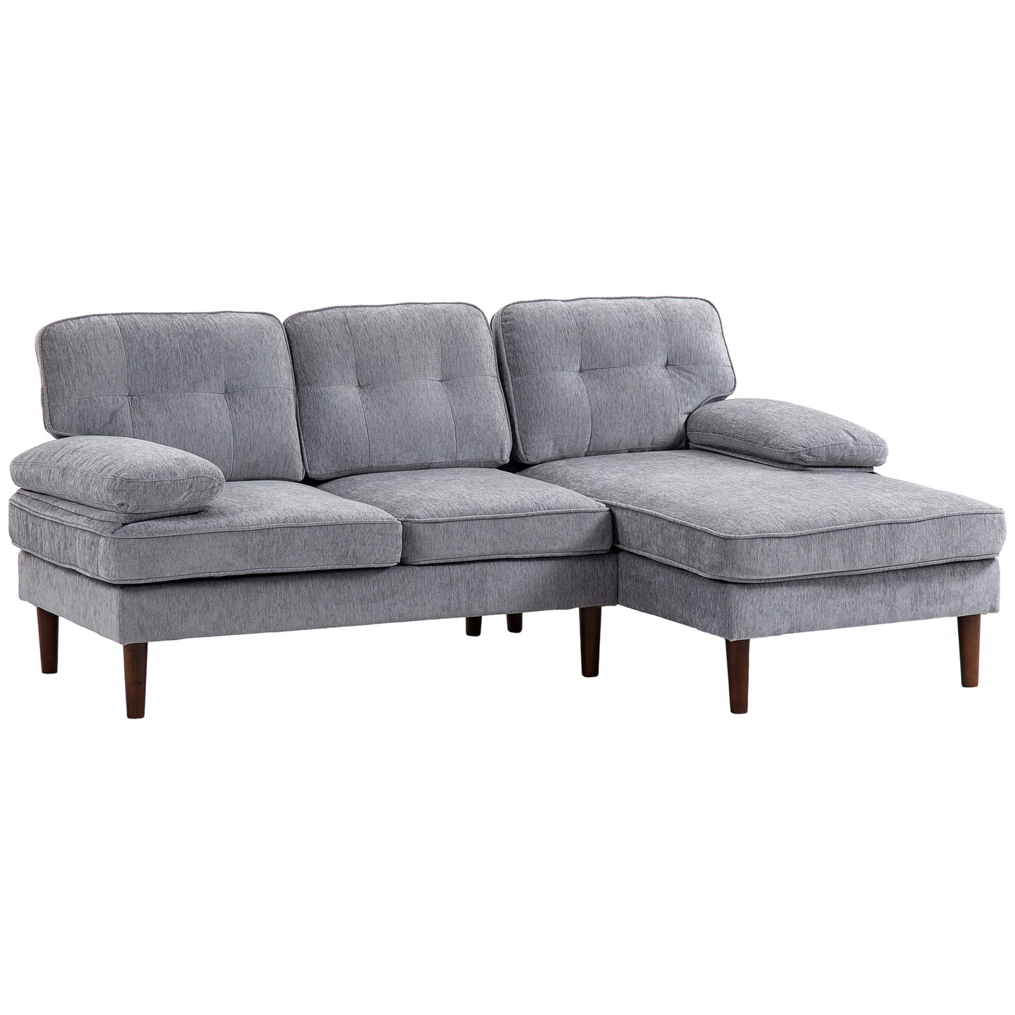HOMCOM Modern Corner Couch with Right Chaise Lounge, Tufted 3-Seater Sofa with Wooden Legs for Living Room, Navy Blue