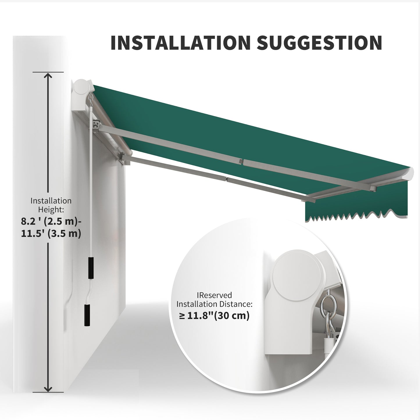 Outsunny 13' x 8' Manual Retractable Patio Awning Sun Shade Outdoor Deck Window Door Canopy Shelter Aluminum Frame Dark Green
