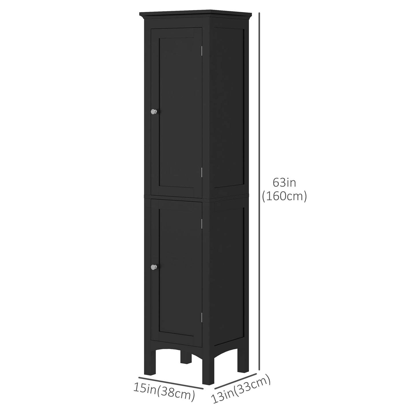 kleankin Tall Bathroom Cabinet, Freestanding Storage Organizer with Adjustable Shelves and Cupboards, 15" x 13" x 63", White