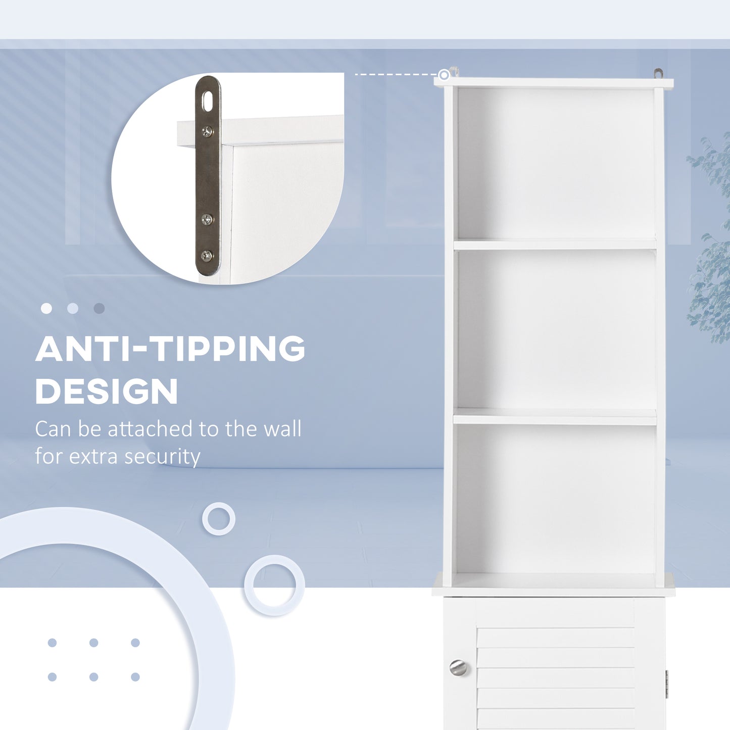 HOMCOM Tall Bathroom Storage Cabinet, Freestanding Linen Tower with 3-Tier Open Adjustable Shelf, White
