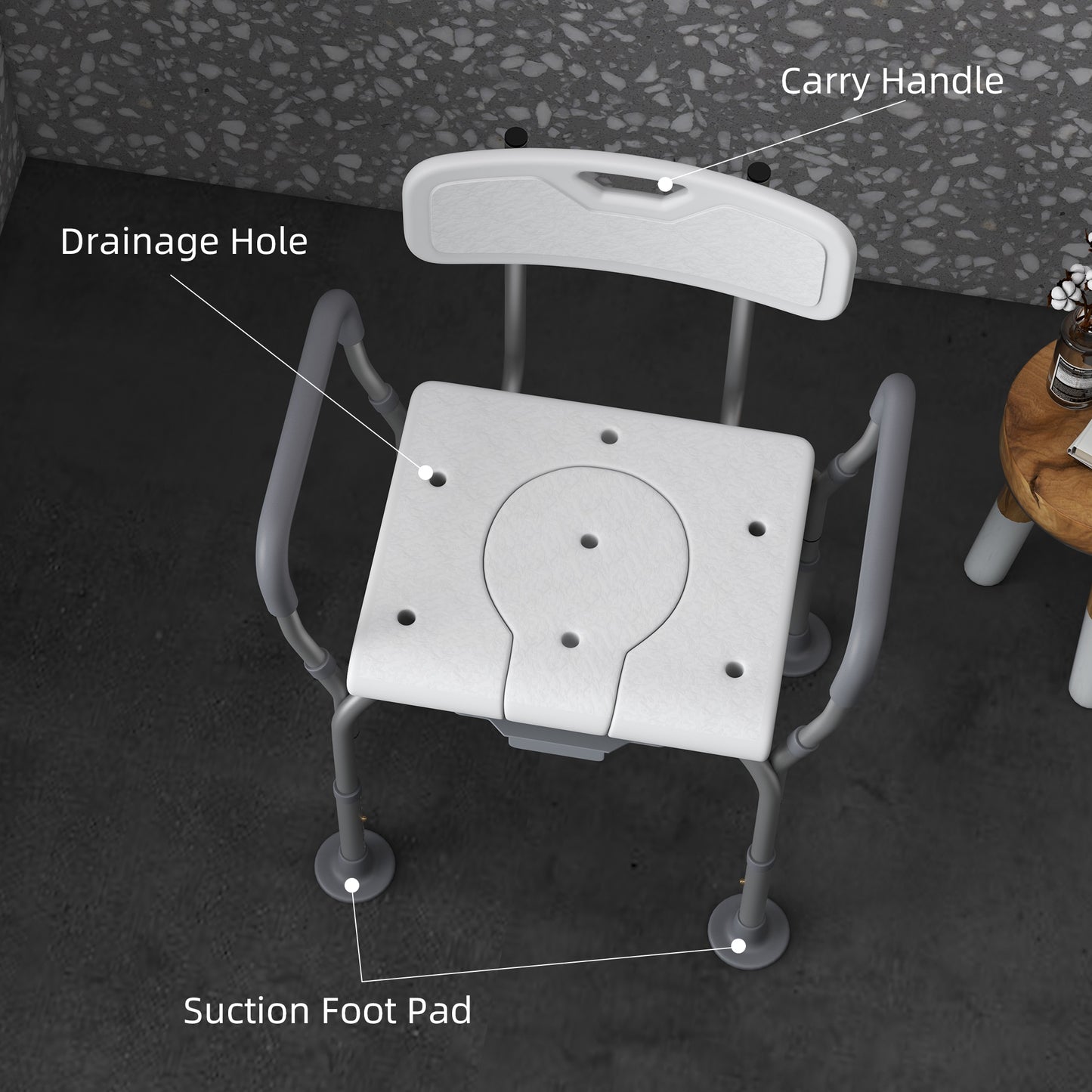 HOMCOM Bath Chair with Back, Adjustable Height Non-slip Shower Stool Bench Tool-Free Assembly Bathroom Aids, White
