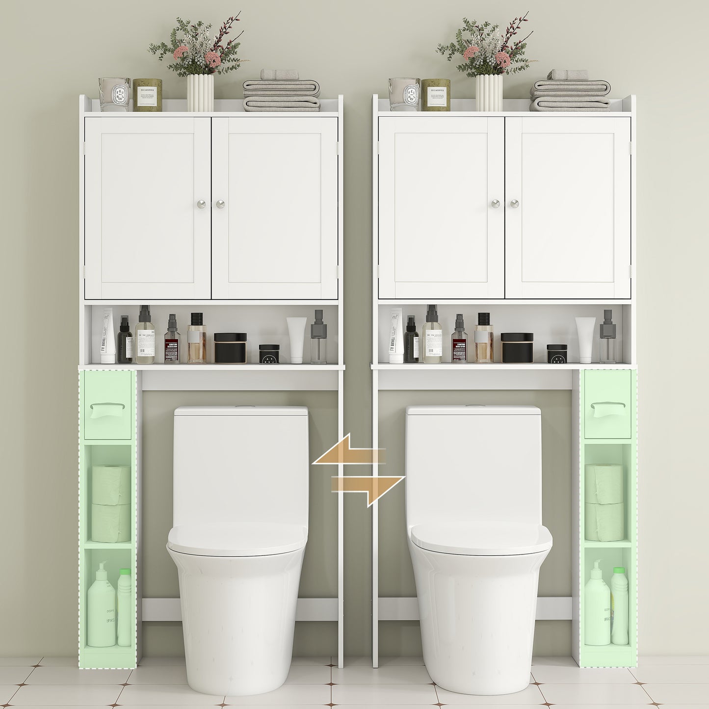 HOMCOM Modern Over the Toilet Storage Cabinet with 2 Doors, Above Commode Storage Cabinet with Toilet Paper Holder, Grey