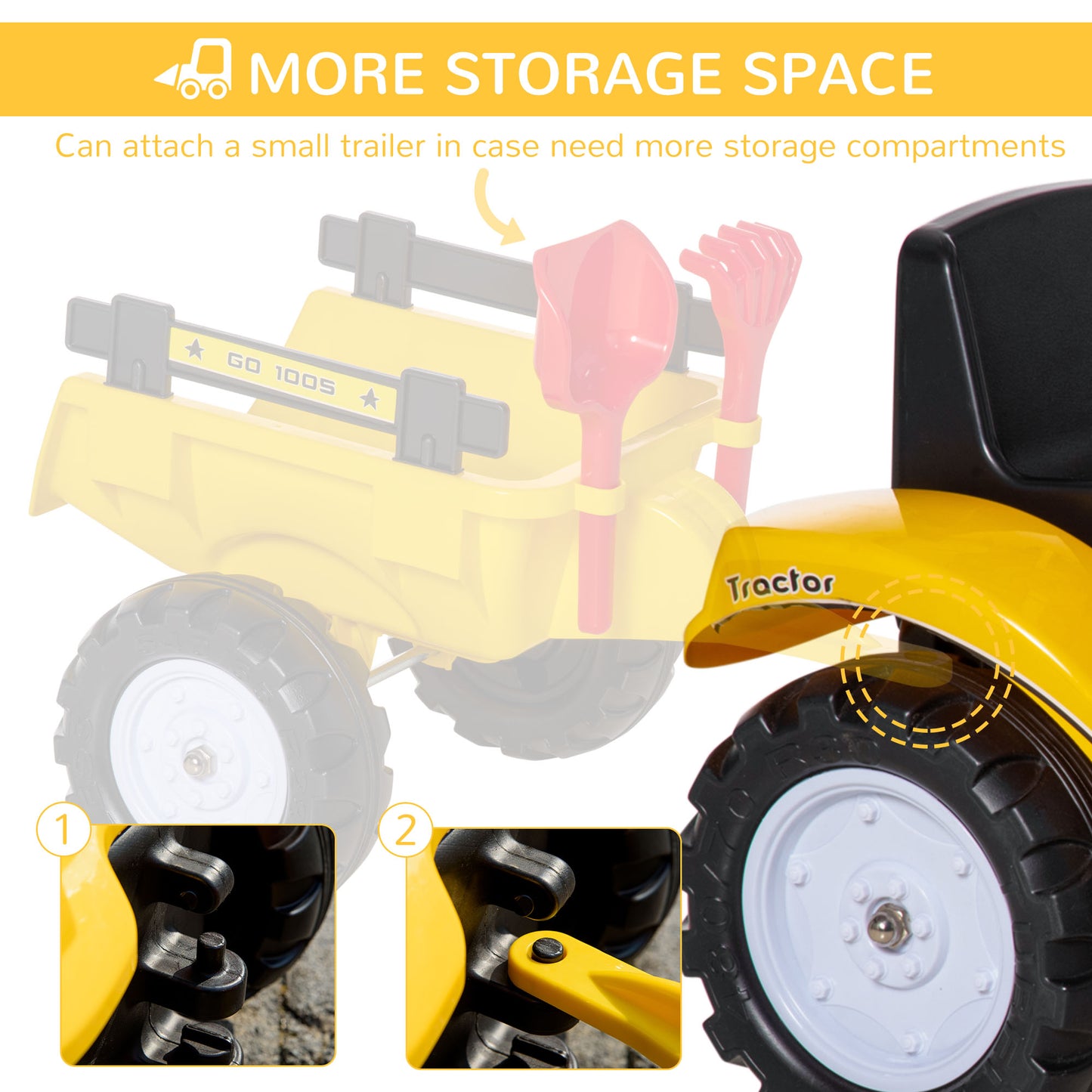 Aosom Ride on Toy Dump Truck for Kids, Pedal Construction Car with Detachable Trailer for 3 Year Old, Yellow